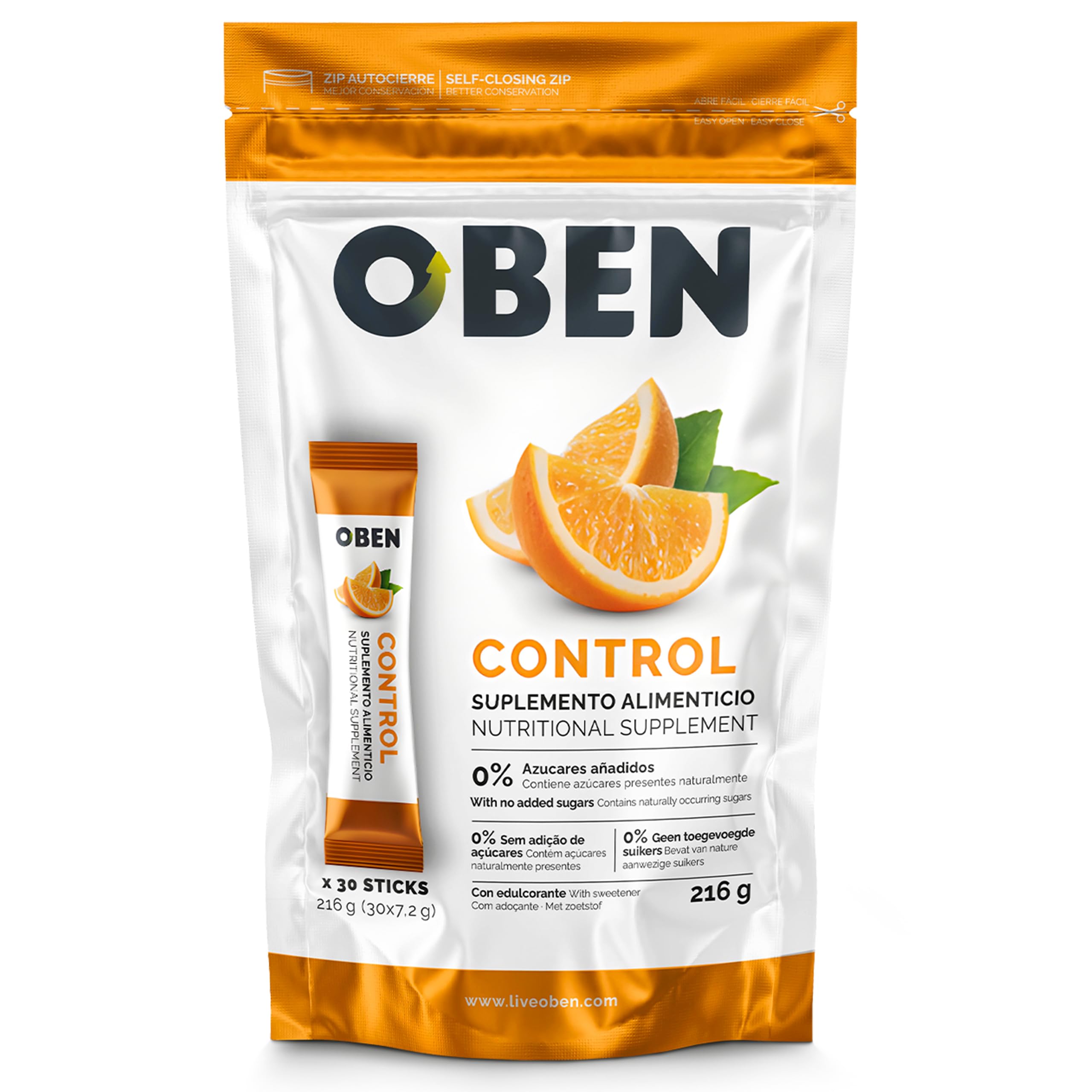 OBEN Nutrition Control Sticks, Suplemento Natural para Control del Apetito, con Fibra de Konjac, L-Carnitina, Extracto de Té Verde, Cromo, para Gestión del Peso y Metabolismo