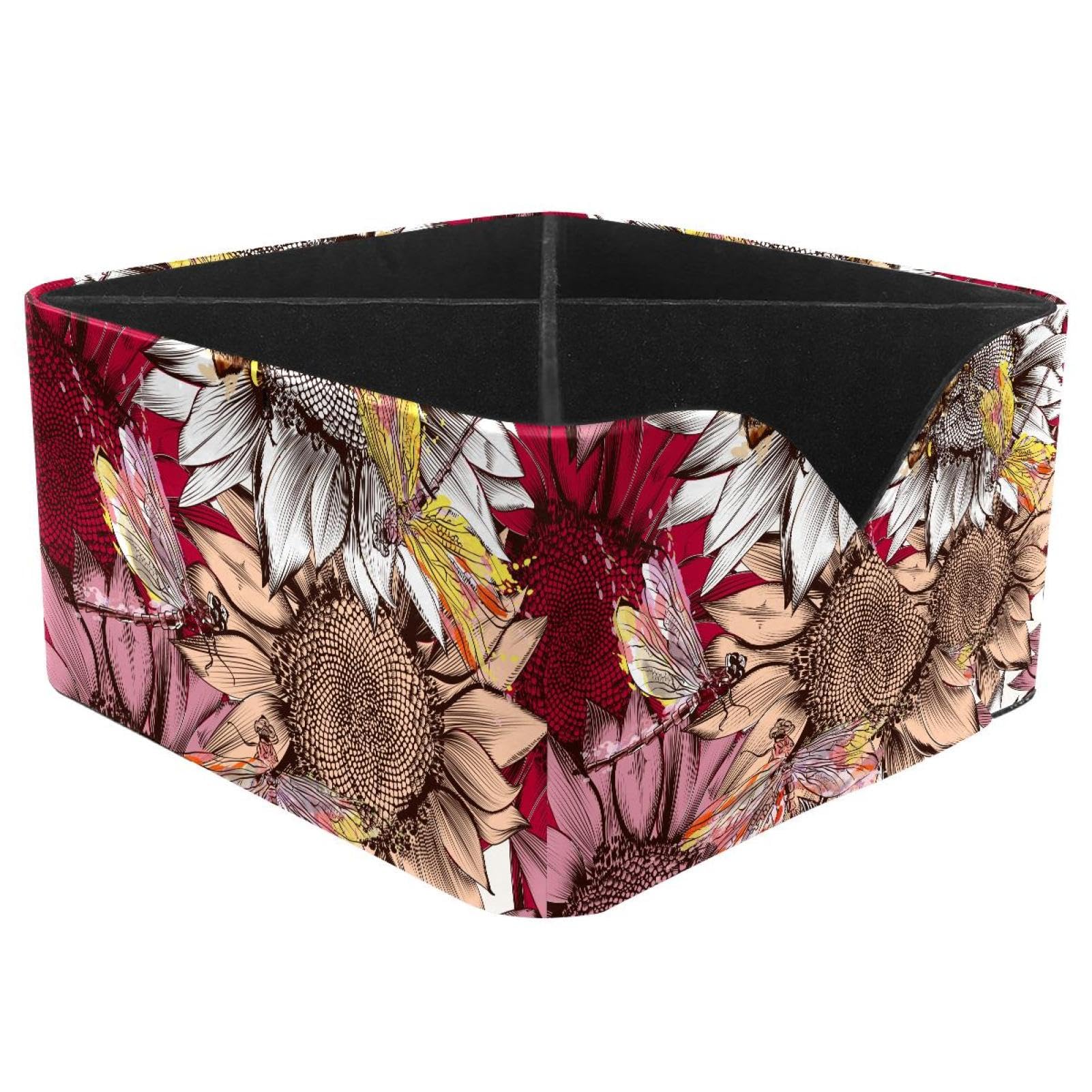 KengjuTesu Sunflower Flowers Bees and Dragonfly Pattern Desktop Organizer Pen Holder, Rectangular Pencil Cup for Office, Study and Makeup Stations