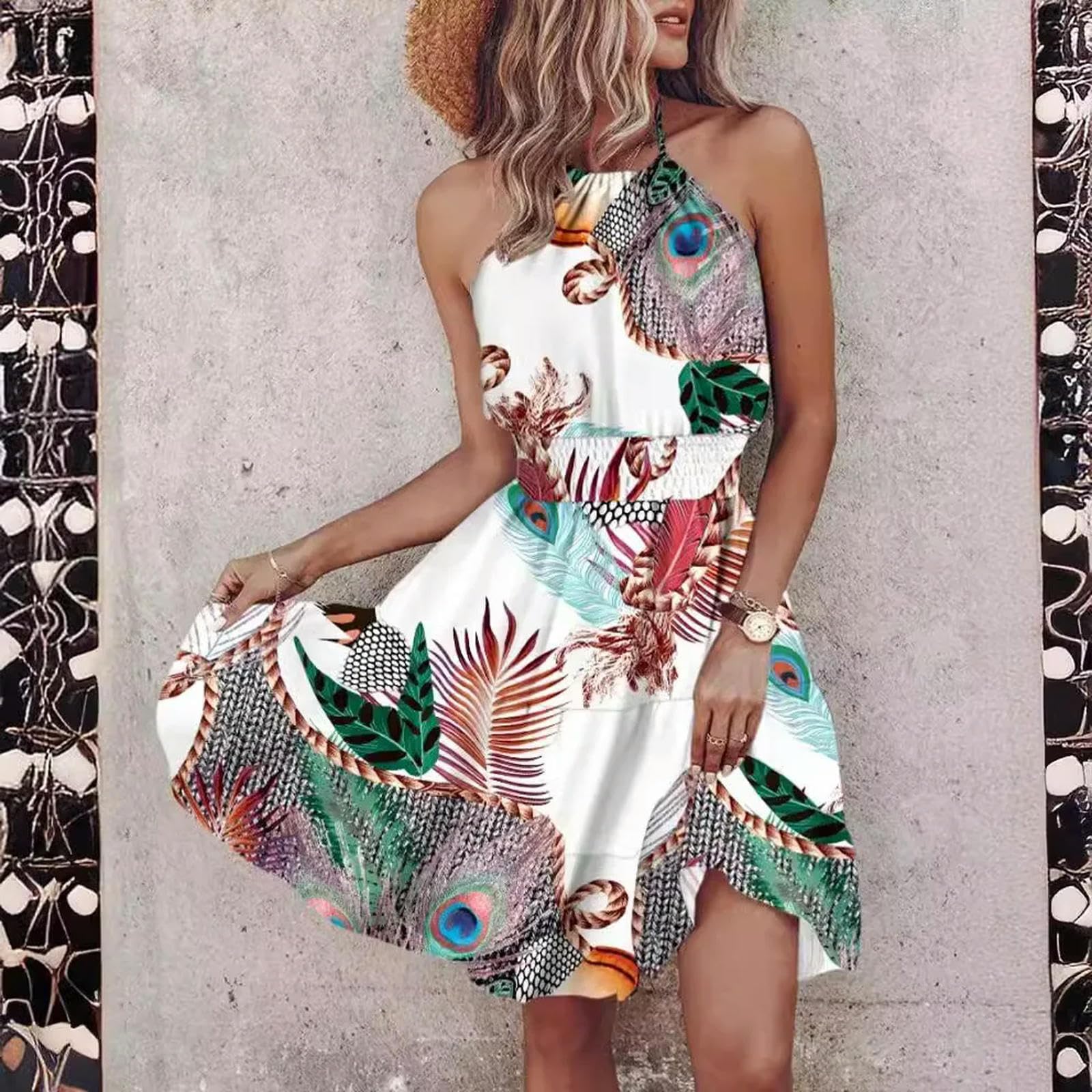 Gonne da Donna Summer Floral Stampa Mini Abiti da Donna Abiti da Uomo per Donne Abiti da Vacanza da Spiaggia Senza Maniche Casual Damigie Boho Dames Boho