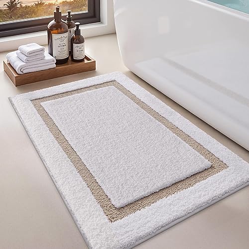 LUMI Tapetes de baño blancos para baño, antideslizantes, absorbentes, suaves, esponjosas, lavables, clásicas, ideales para suelo, bañera de ducha,
