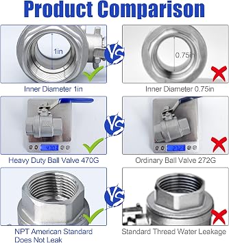 1 Inch Ball Valve, Premium 304 Stainless Steel Full Port Forged NPT Ball Valve for Water Oil and Gas with Long Handle Shut Off Switch, 1000 WOG (1 Piece, FNPT to FNPT)