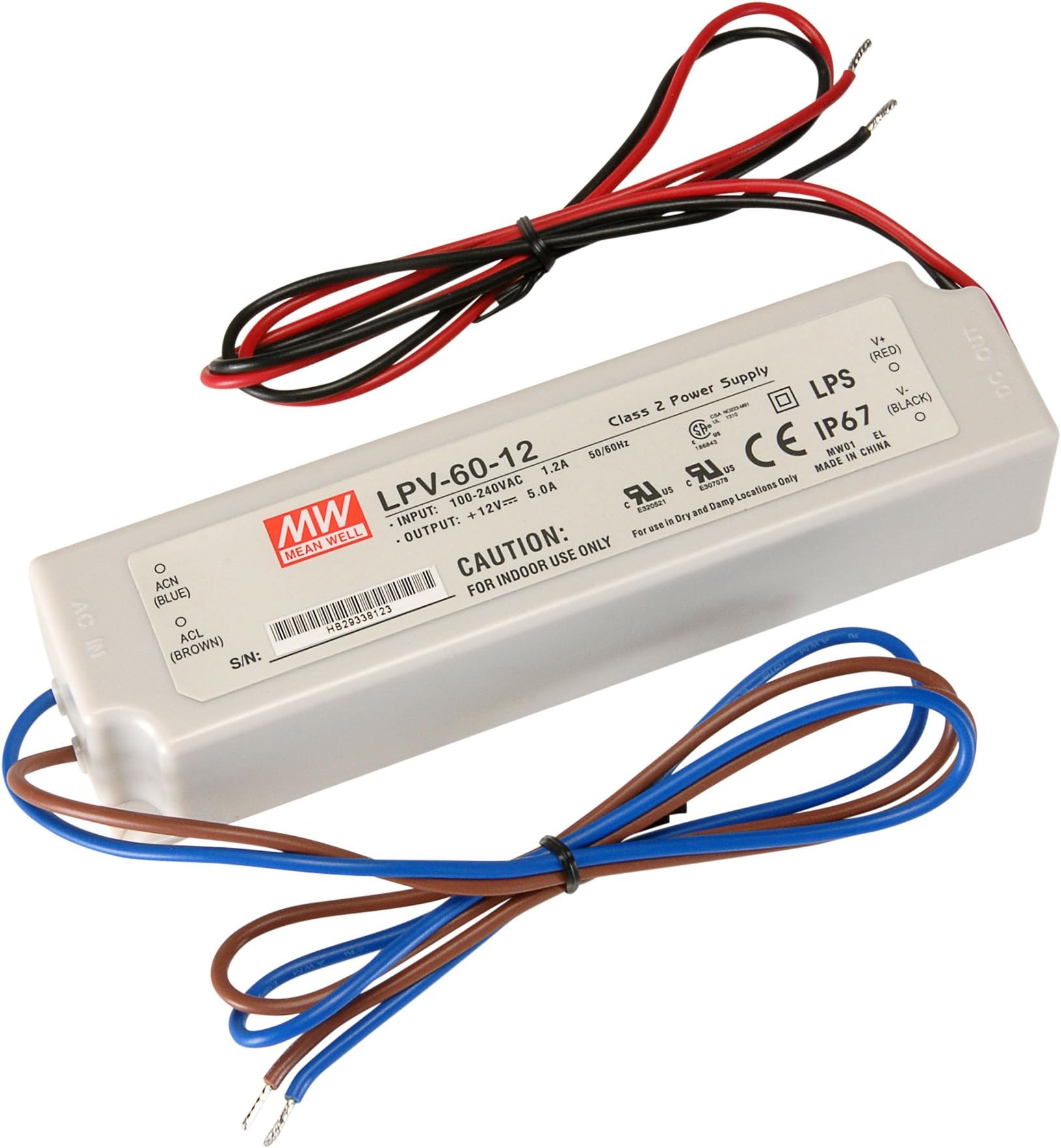 LPV-60-12 Sealed Panel Mount LPV Series AC-DC 12-volt 5-Amp Power Supply with LED Driver