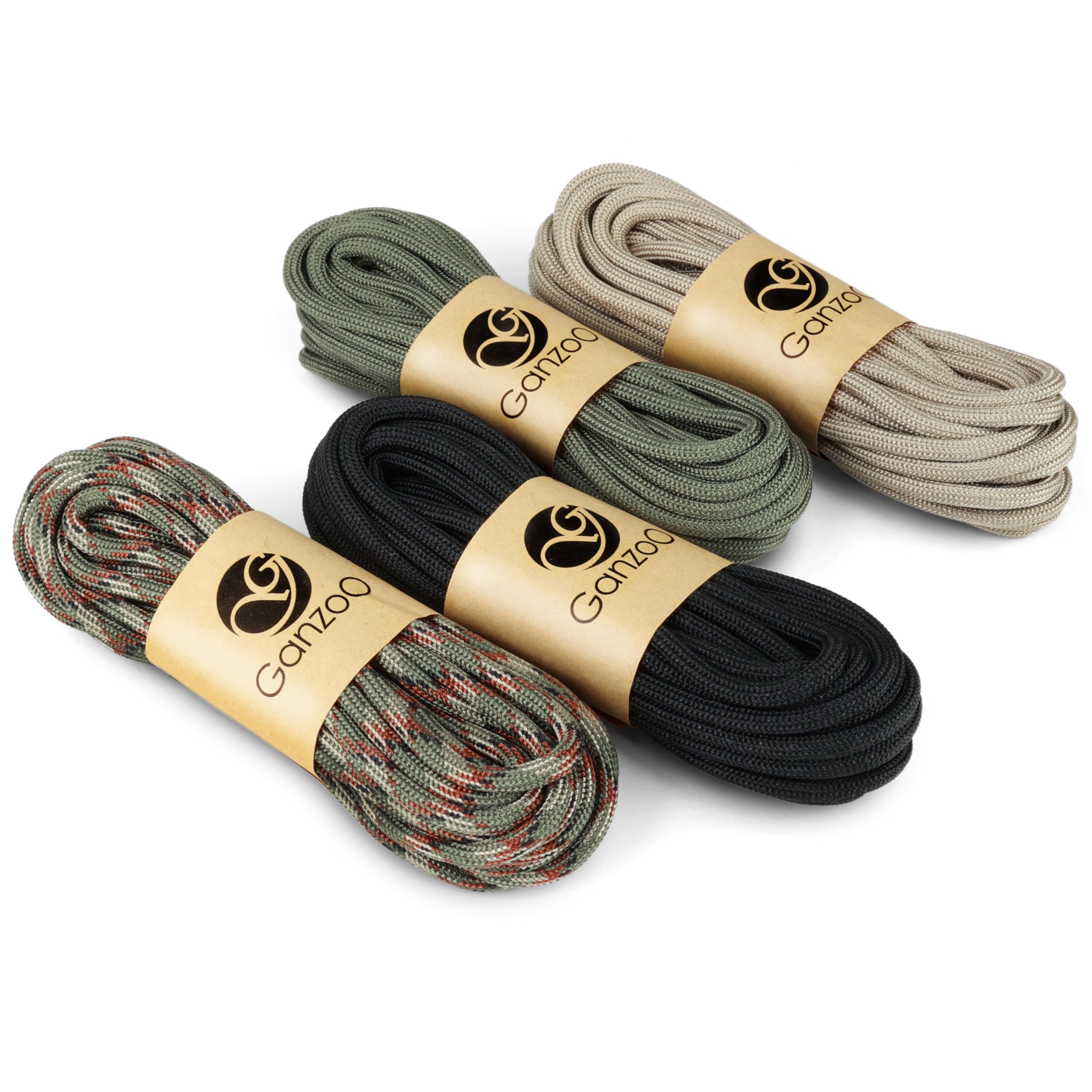 Ganzoo Paracord 550 kit 24 m (4x6 m) en Tarnfarben, Corde 4 mm Type 3 avec 7 brins internes, Nylon Polyester, nouage Facile, haubanage Tente tarp, réparation Terrain, Bricolage DIY, Accessoires Chien