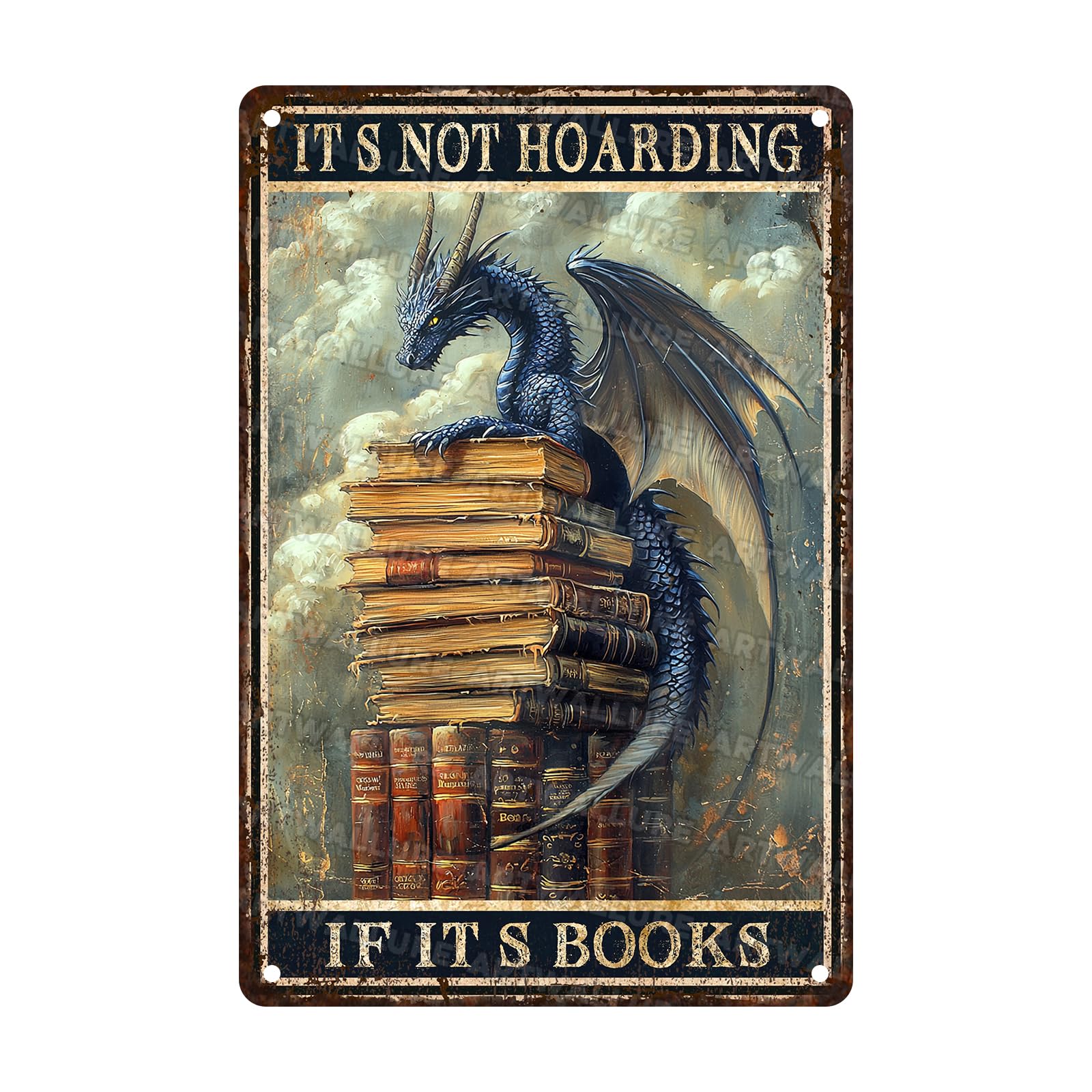 Dragon Sign is Not Hoarding If It's A Book Vintage Metal Sign Rustic Wall Decor for Home Library Cafe Bedroom Wall Decor 8x12inch