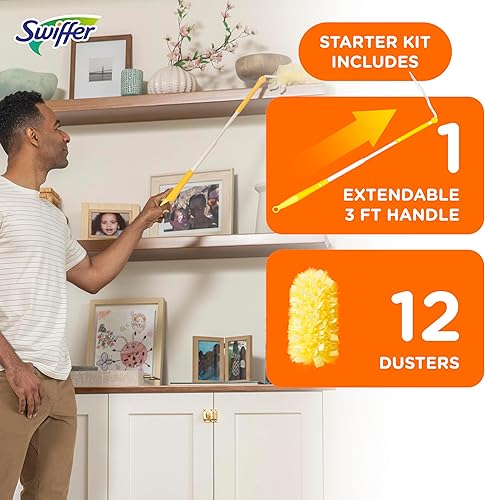 Miniatura 6 de Swiffer Plumero de ventilador de techo 360 con poste de extensión plumeros para limpieza kit de inicio con 12 repuestos