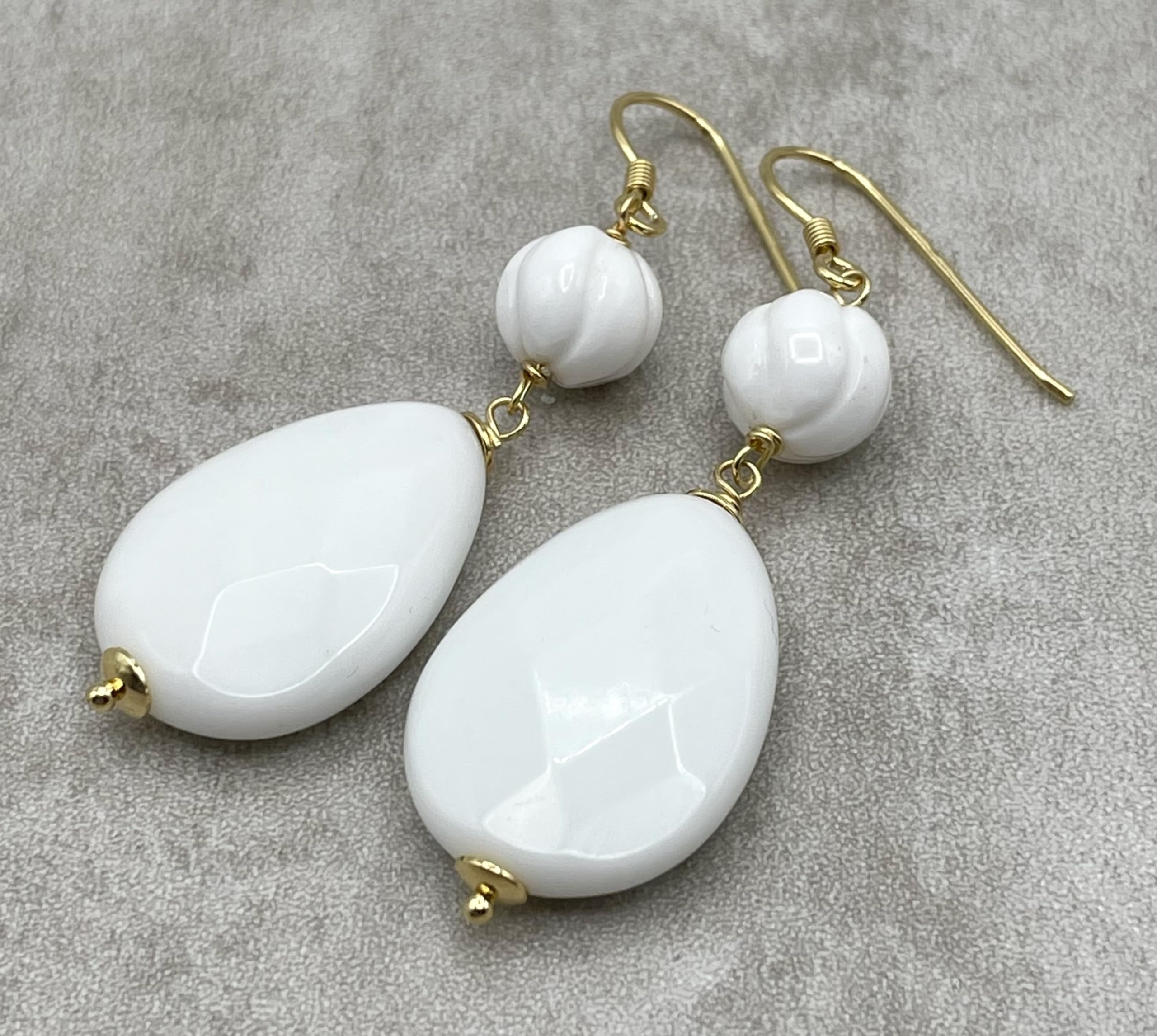 Orecchini con Agata Bianca e Conchiglia, Pendenti Lunghi, Argento 925, Gioielli Pietre Dure, Bijoux Estate, Regalo Compleanno per Donne