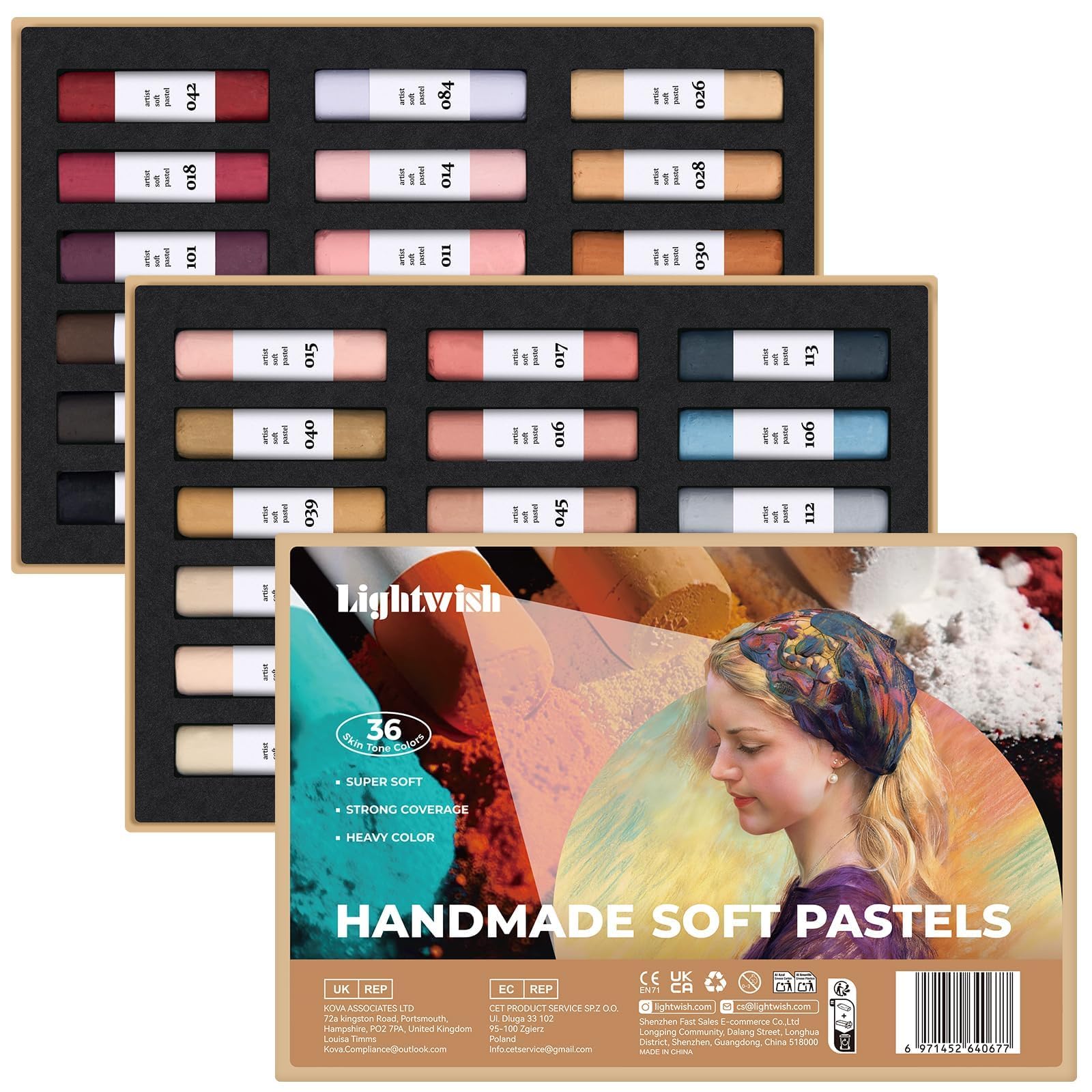 LIGHTWISH 36 Colour Skin Tones Soft Pastels Set - Handmade, Non Toxic