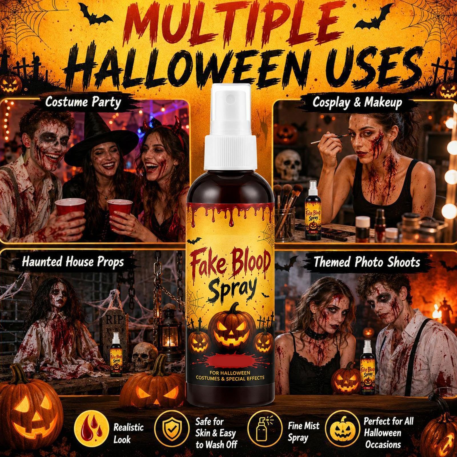 Halloween sztuczna w sprayu, efekt kroplowania, zmywalny makijaż | Ubranie na Halloween i twarz z kapiącą krwią na prezenty imprezowe, dom duchów, święta, kostiumy i