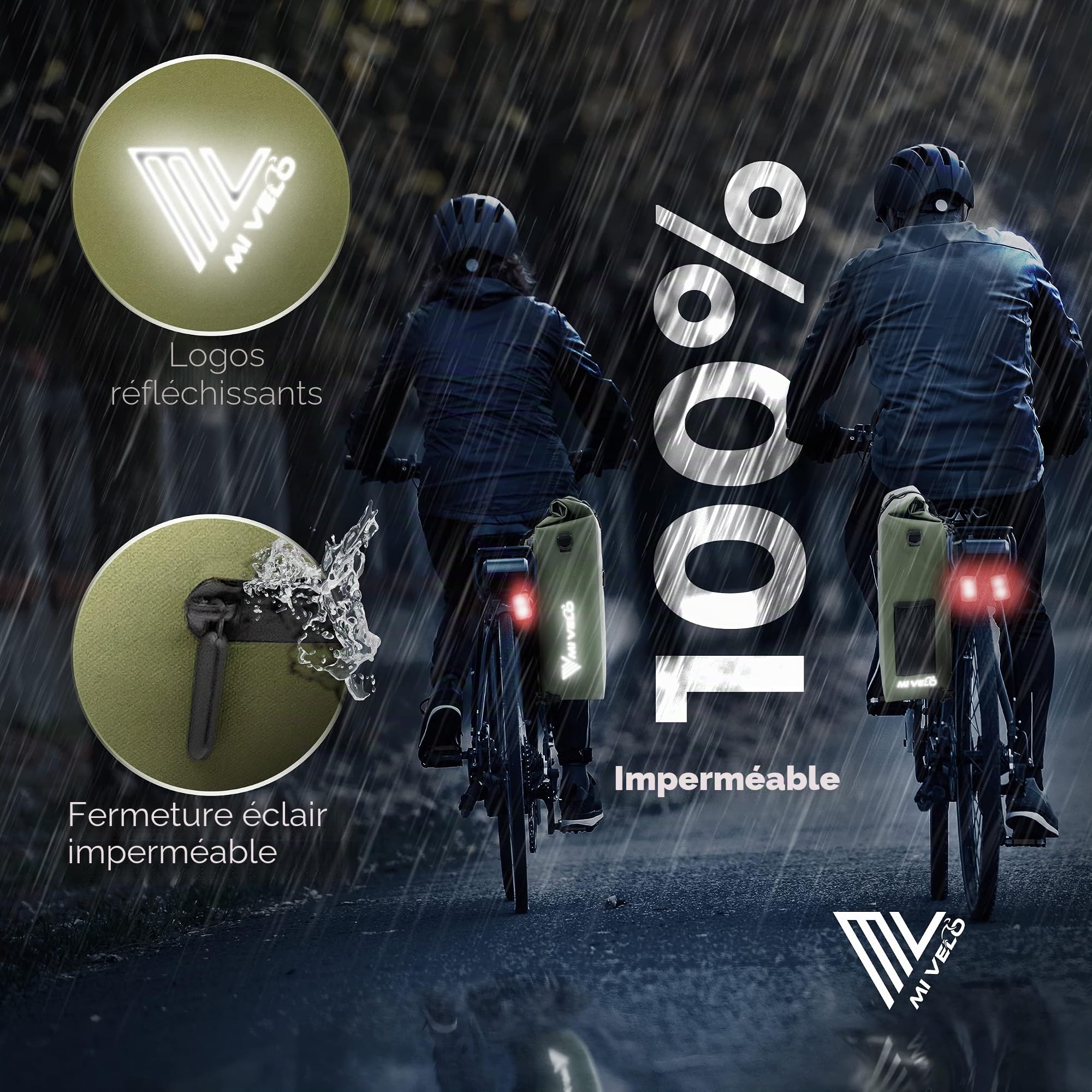 MIVELO Sacoche de vélo 3 en 1 pour Porte-Bagages, Sac à Dos, Sac à bandoulière, 100% étanche et sans PVC, avec Poche Amovible pour Ordinateur Portable, Vert Olive