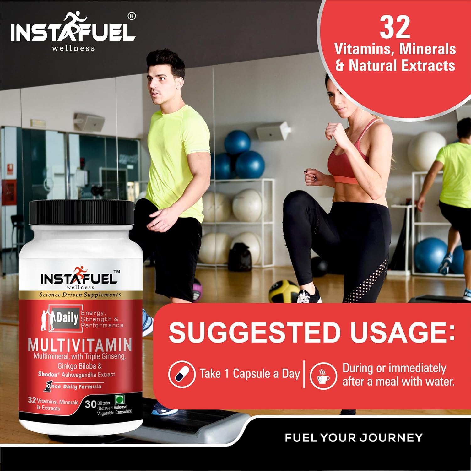 Instafuel Daily Multivitamin | 32 essential vitamins and minerals with shoden® ashwagandha, ginseng and ginkgo biloba - energy, stress relief, focus and mental clarity, immune boost, 30 capsules Instafuel Daily Multivitamin | 32 essential vitamins and minerals with shoden® ashwagandha, ginseng and ginkgo biloba - energy, stress relief, focus and mental clarity, immune boost, 30 capsules
