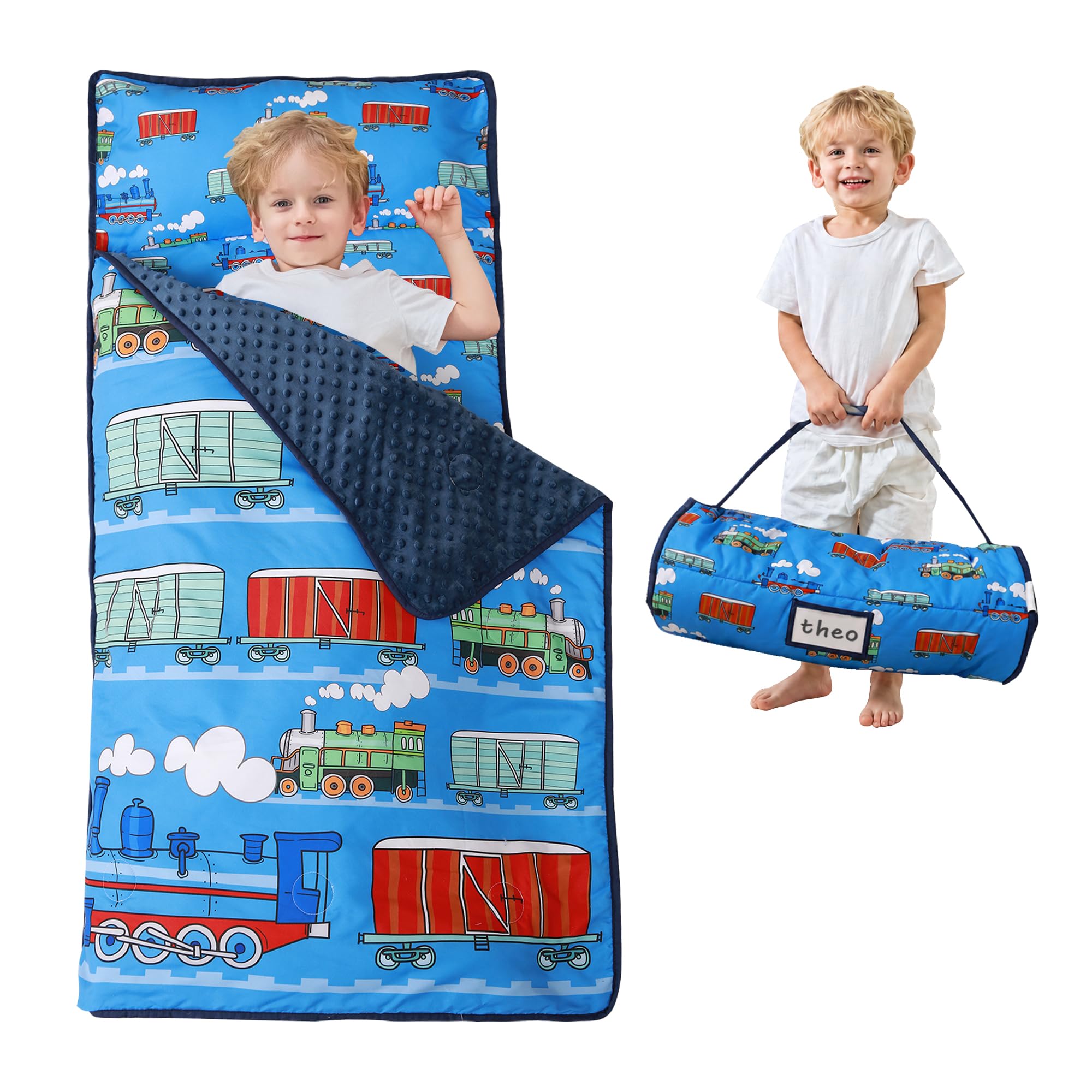 Lasoftan Toddler Nap Mat with Pillow and Blanket, Extra Large Rolled Napping Mats,Slumber Bags for Boys Girls,Kids Sleeping Bag for Daycare, Preschool Travel Camping