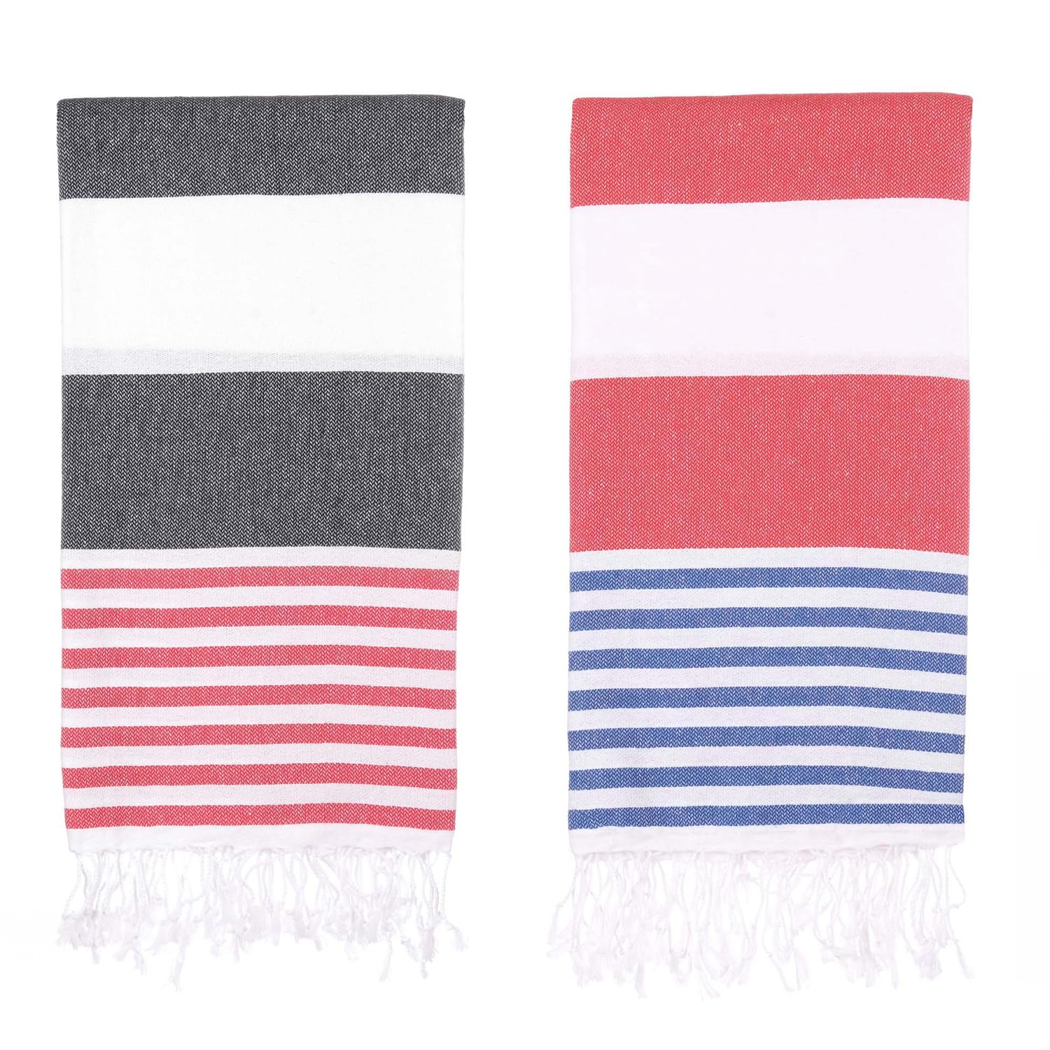 PADISHAHHOME Oversized Turkish Beach Towel 38’’x71’’ - Set of 2 | 100% Turkish Cotton Lightweight Sand Free Quick Dry Pool Towels | Extra Large Bath