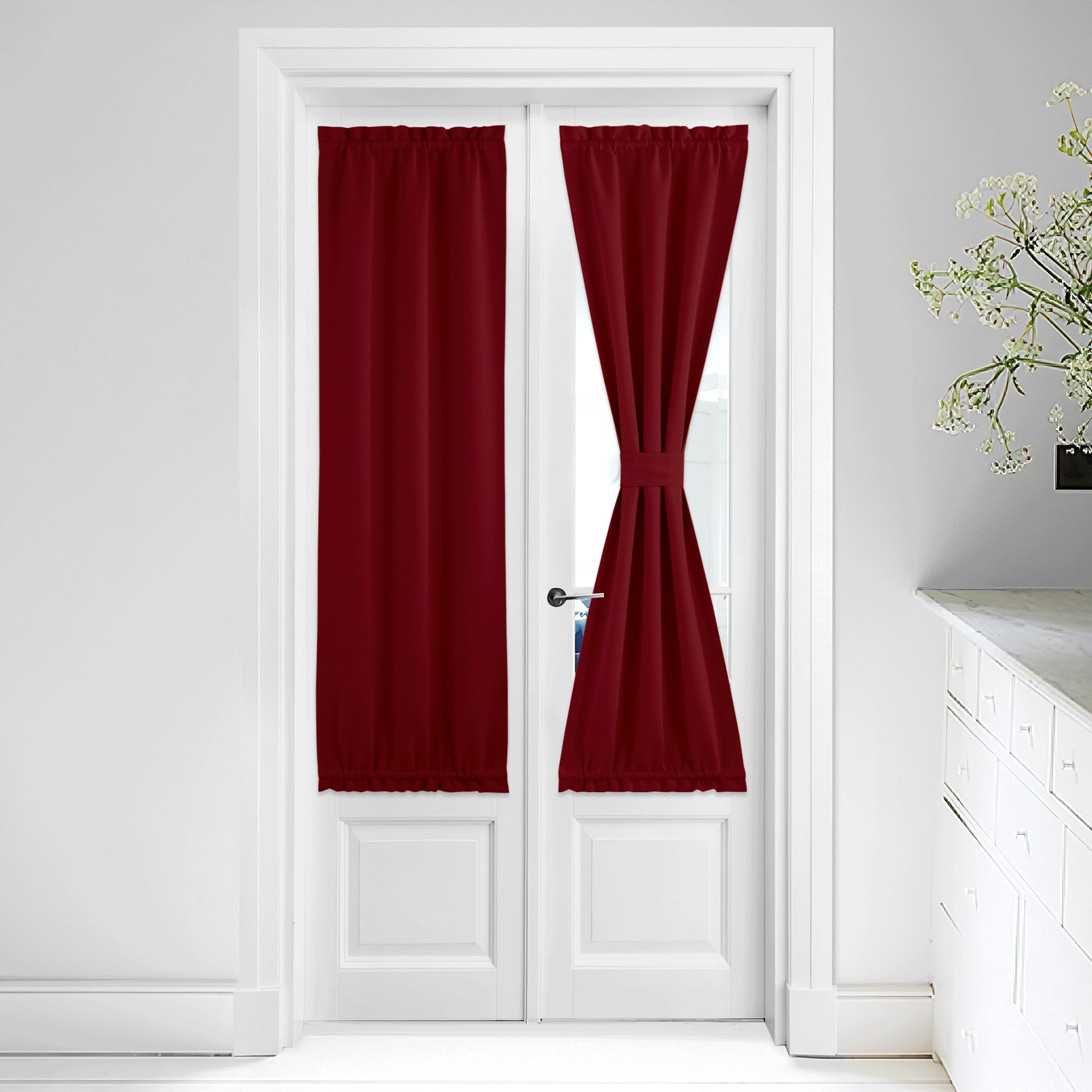 NICETOWN Sidelight French Door Blackout Curtain Thermal Insulated Christmas Window Treatment Curtain for Narrow Glass Door Rod Pocket with Tieback 25