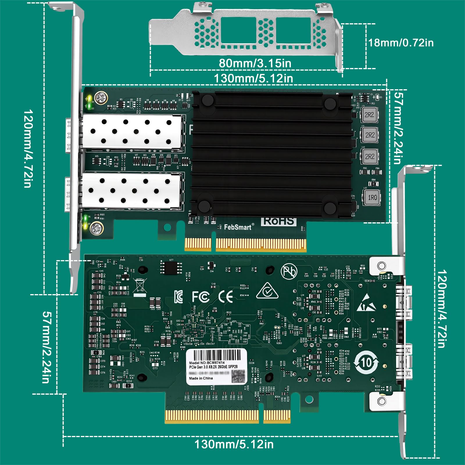 Interfaccia PCIE GEN 3.0 X8 a 2X 25GbE SFP28 porte ottiche Adattatore di rete RDMA convergente, Adattatore Ethernet PCIE, Scheda NIC PCIE, Controller Ethernet Broadcom BCM57414 2X 25Gb/s SFP28