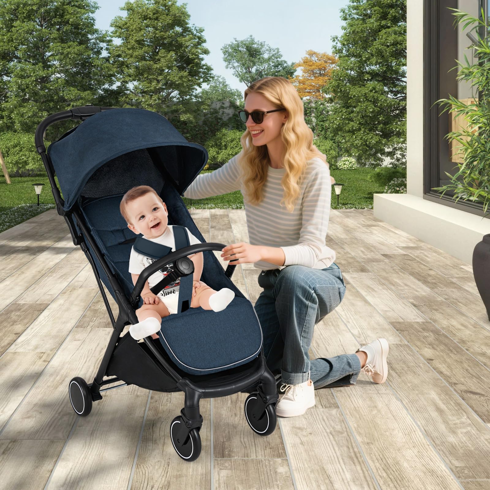 RELAX4LIFE Passeggino Leggero, per Bambini 0-3 Anni, Pieghevole, con Tettuccio Apribile, Ruota Universale con Freno, Cintura di Sicurezza, Cestino Portaoggetti, Portata di 15 kg (Blu)