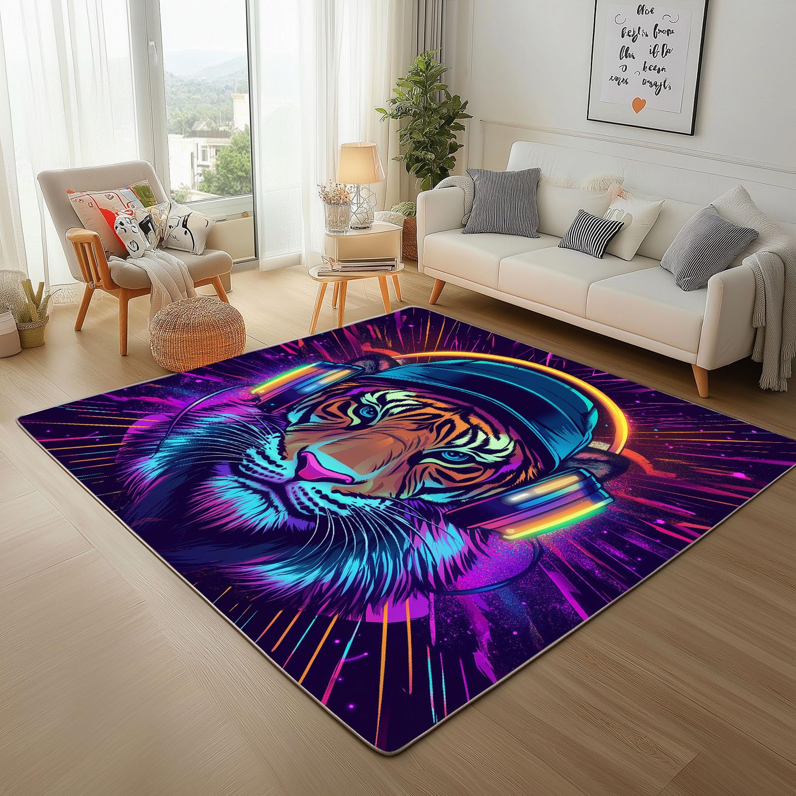 Tapis de sol doux tigre élimine le froid du carrelage dans votre grand salon