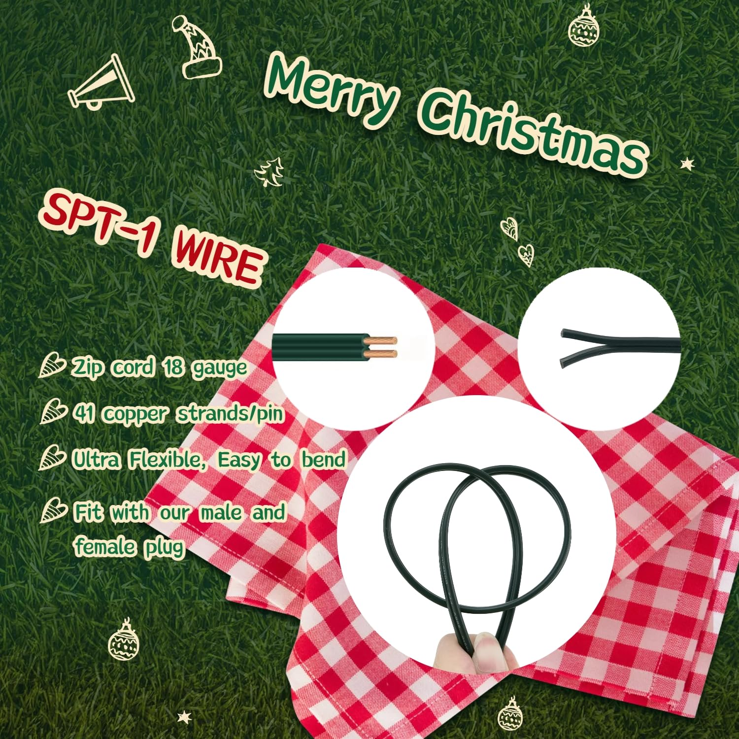 SPT-1 グリーン 18AWG 電線、18ゲージ 2導体延長ワイヤー SPT 1ランプワイヤー 6つのスリッププラグ付き 家庭やD