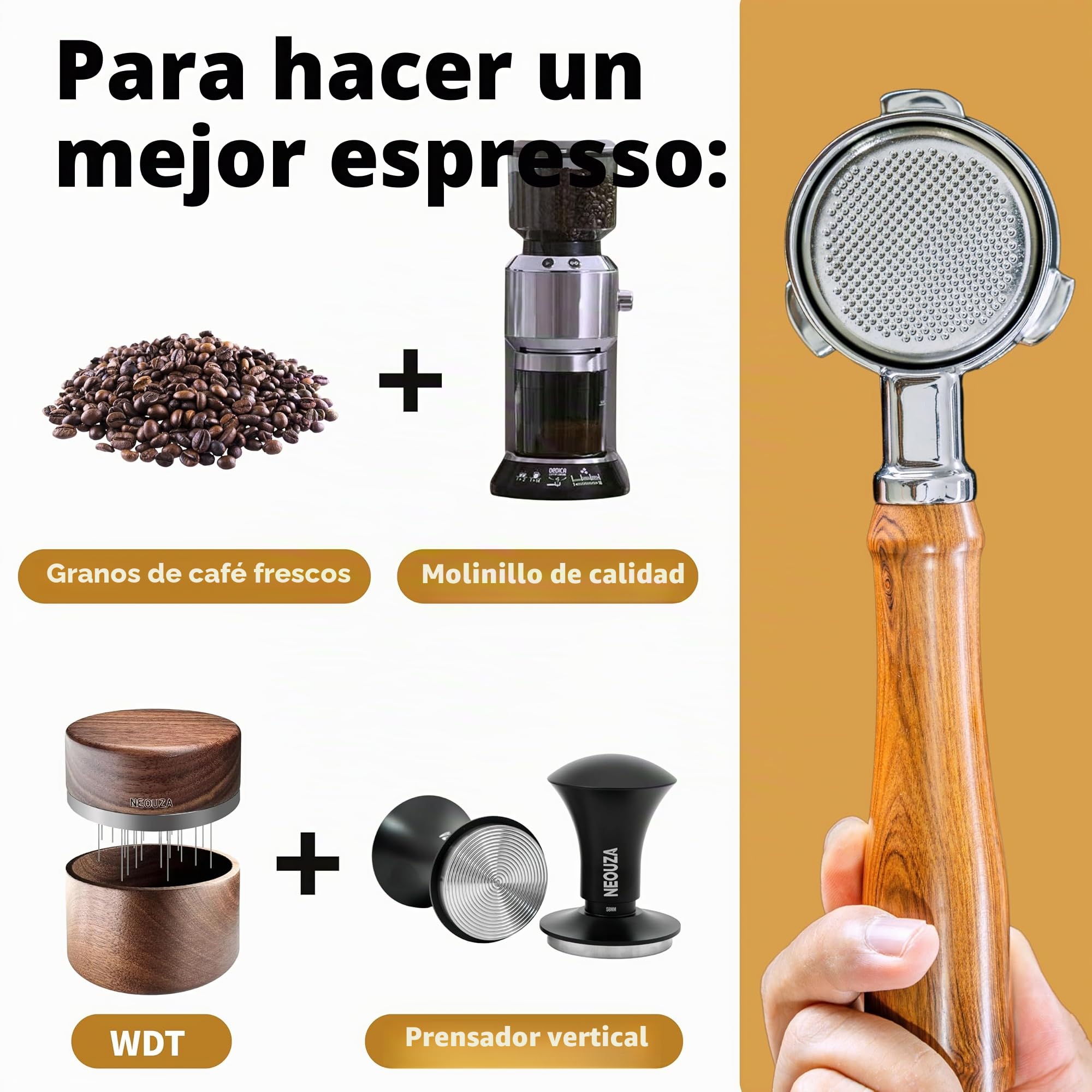 NEOUZA Coffee - Portafiltro sin fondo de 51 mm compatible con la máquina de espresso DeLonghi EC9335, sin soporte de filtro base