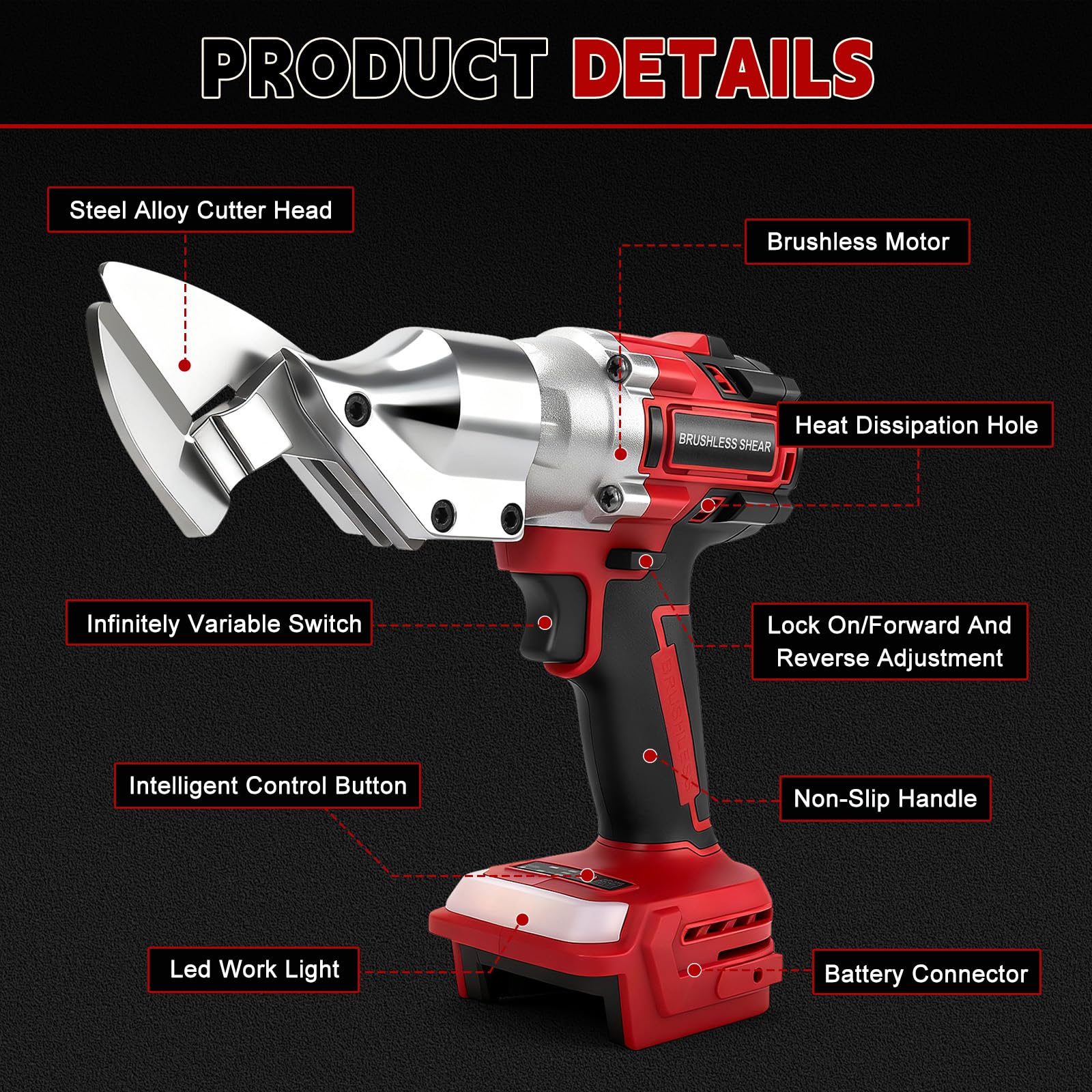 Ciseaux à métaux sans fil compatibles avec batterie Milwaukee 18V, tête rotative sans brosse, ciseaux à métal, ciseaux à tôle électriques sans fil pour tôles, tapis, tissu, cuir(sans batterie)