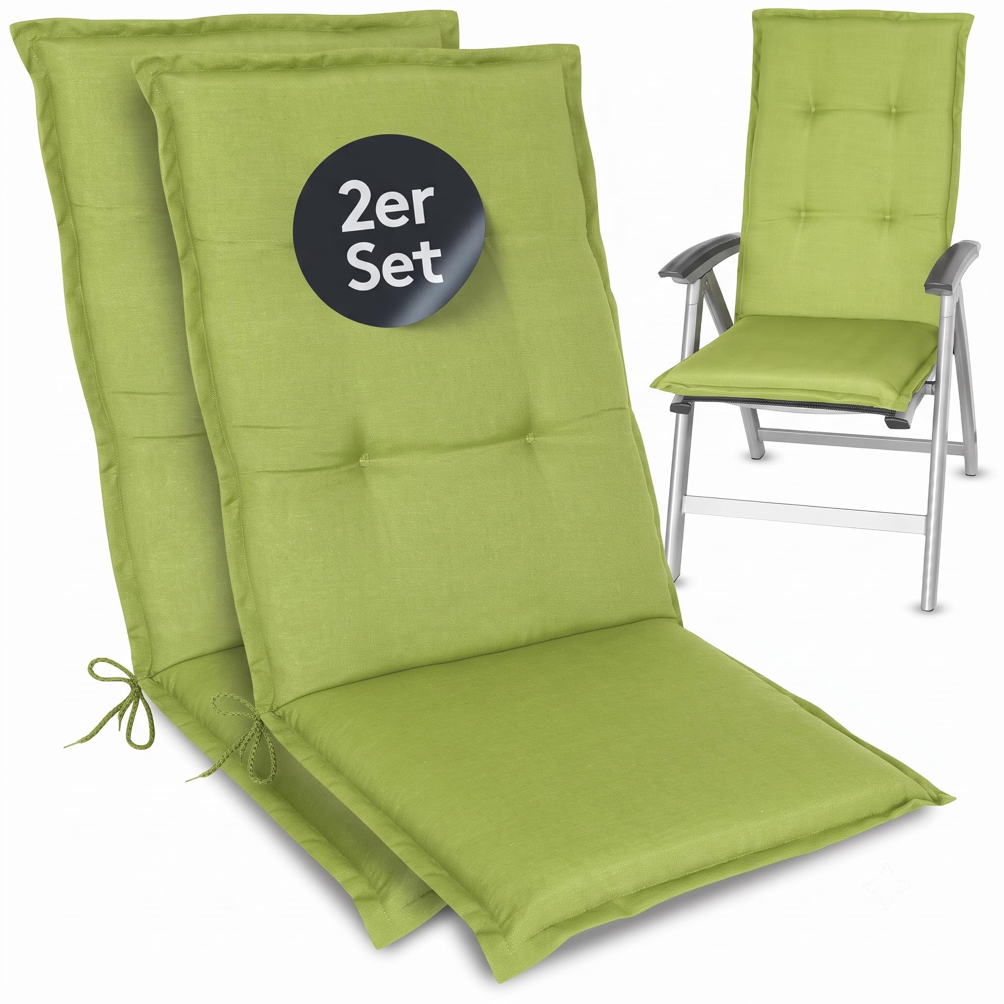 LILENO HOME Garden Chair Cushions Set of 2 High-Backed Chair in Apple Green Plain - Comfortable Loungers as Seat Cushions for Garden Furniture - Chair Cushions for Garden Chairs and Folding Chairs