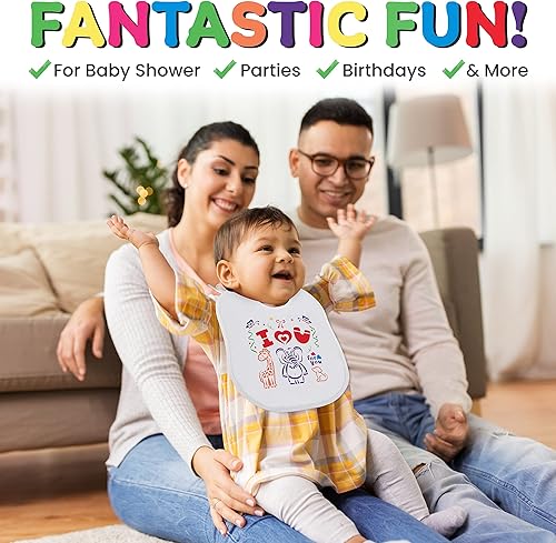 Miniatura 7 de Juego de baberos para bebé, 2 capas de tejido de rizo blanco sólido, el kit incluye: 8 baberos, 8 marcadores de tela, 8 plantillas, regalos para