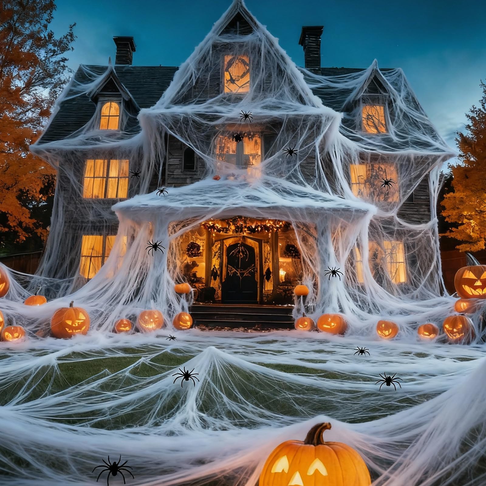 Land Guard 500 sqft Spider Web, Bonus with 25 Artificial Spiders, Fabric Spider Webbing, Cobweb Halloween Decor for Indoor and Outdoor Party Supplies