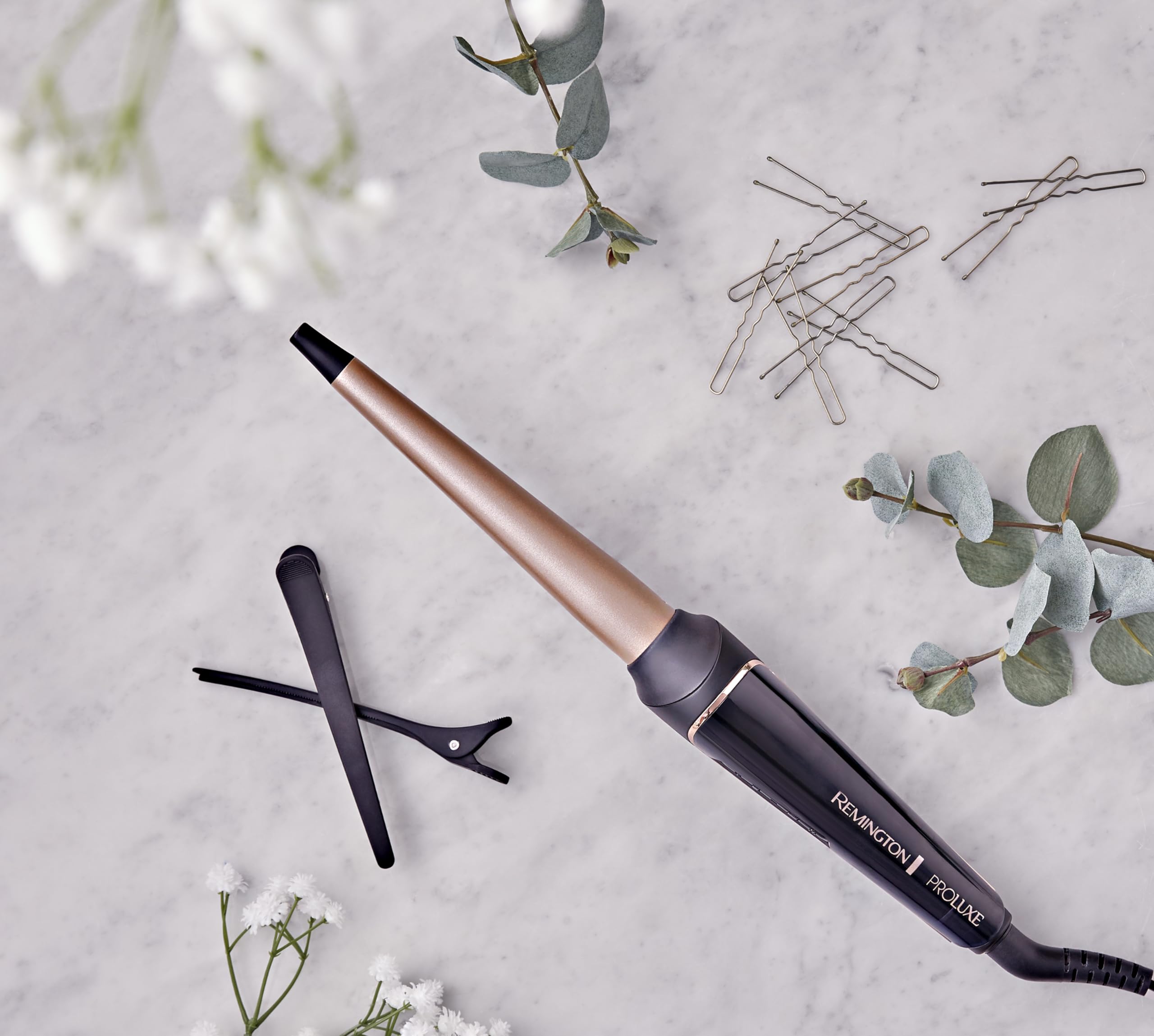 Remington Rizador de Pelo PROluxe Midnight Edition, barril 13-25 mm, Tecnología OPTIHeat, Peinados Duraderos, Cerámica, 5 Temperaturas hasta 210°C, Ajuste Pro+, Digital, Punta Fría, CI91AW1B