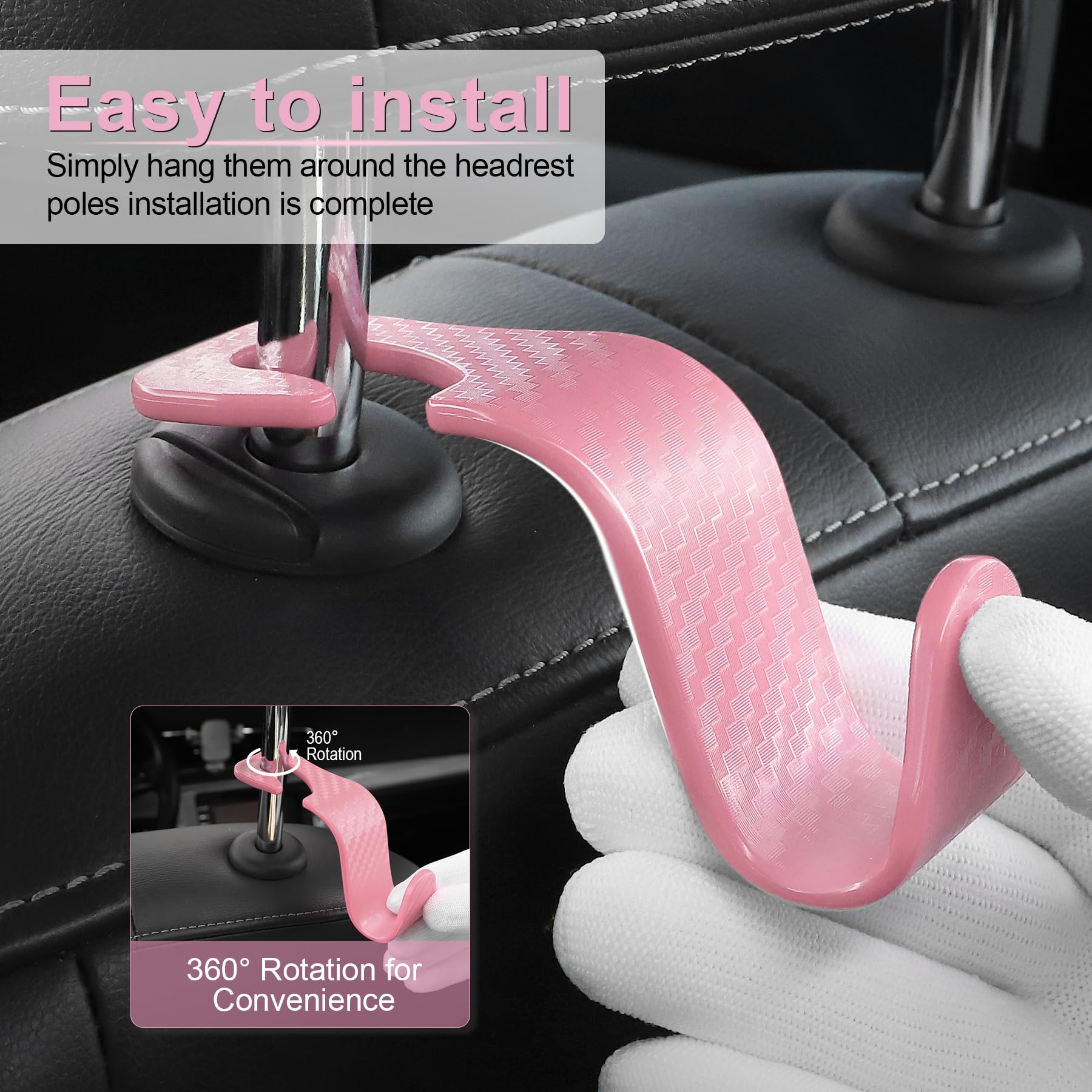 LivTee Gancho universal para bolso de coche, gancho para reposacabezas de coche, 4 unidades, organizador universal para bolso, abrigos, paraguas, bolsas de comestibles, accesorios de coche, fibra de