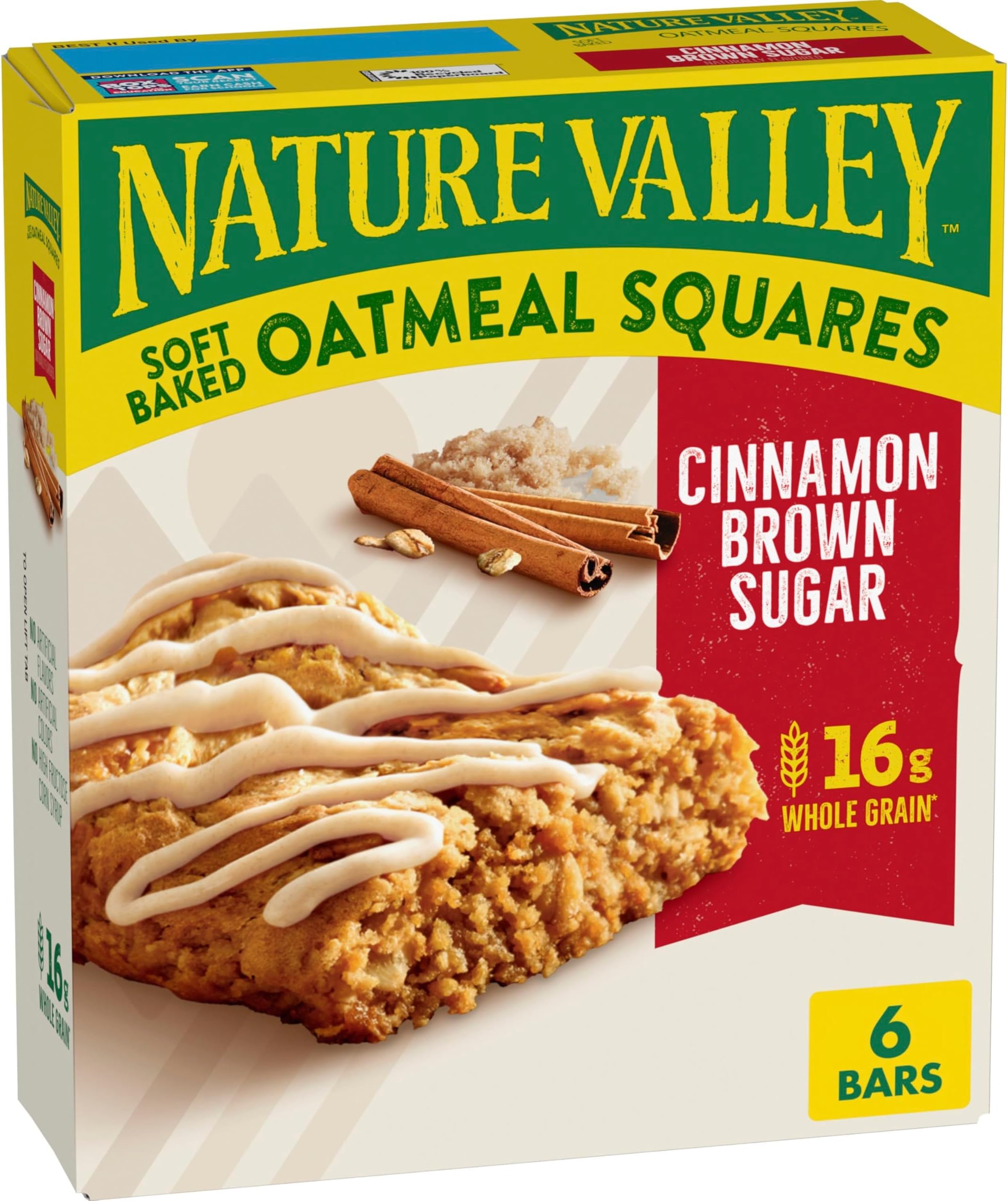 Nature Valley Soft-Baked Oatmeal Squares, Cinnamon Brown Sugar, 6 ct, 7.44 OZ