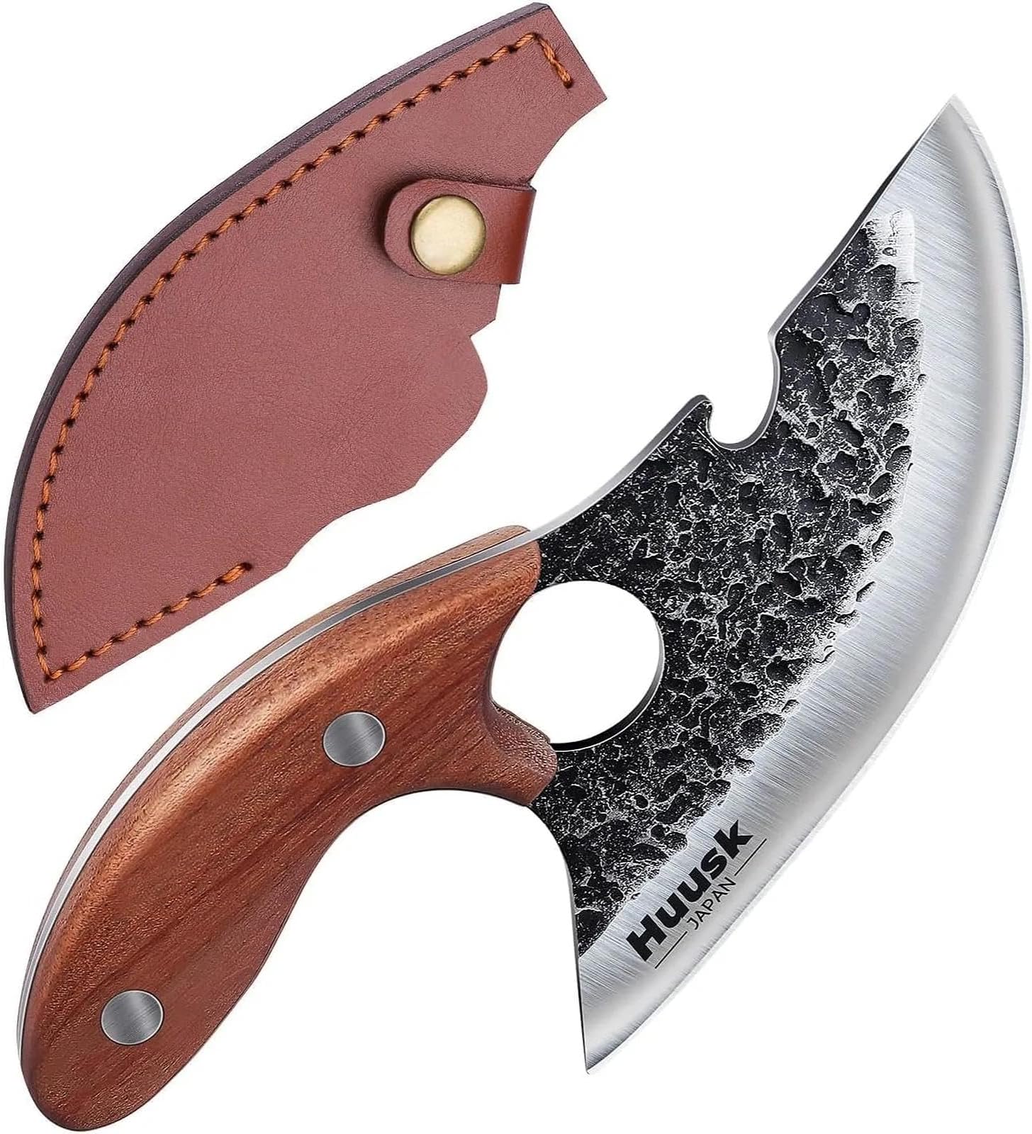 Huusk Knives, Viking Boning Knife for Meat Cutting, Small Ulu knives, Caveman Ultimo Knife Hand Forged Full Tang Knives for Kitchen or Camping Christmas Gift for Men and Women