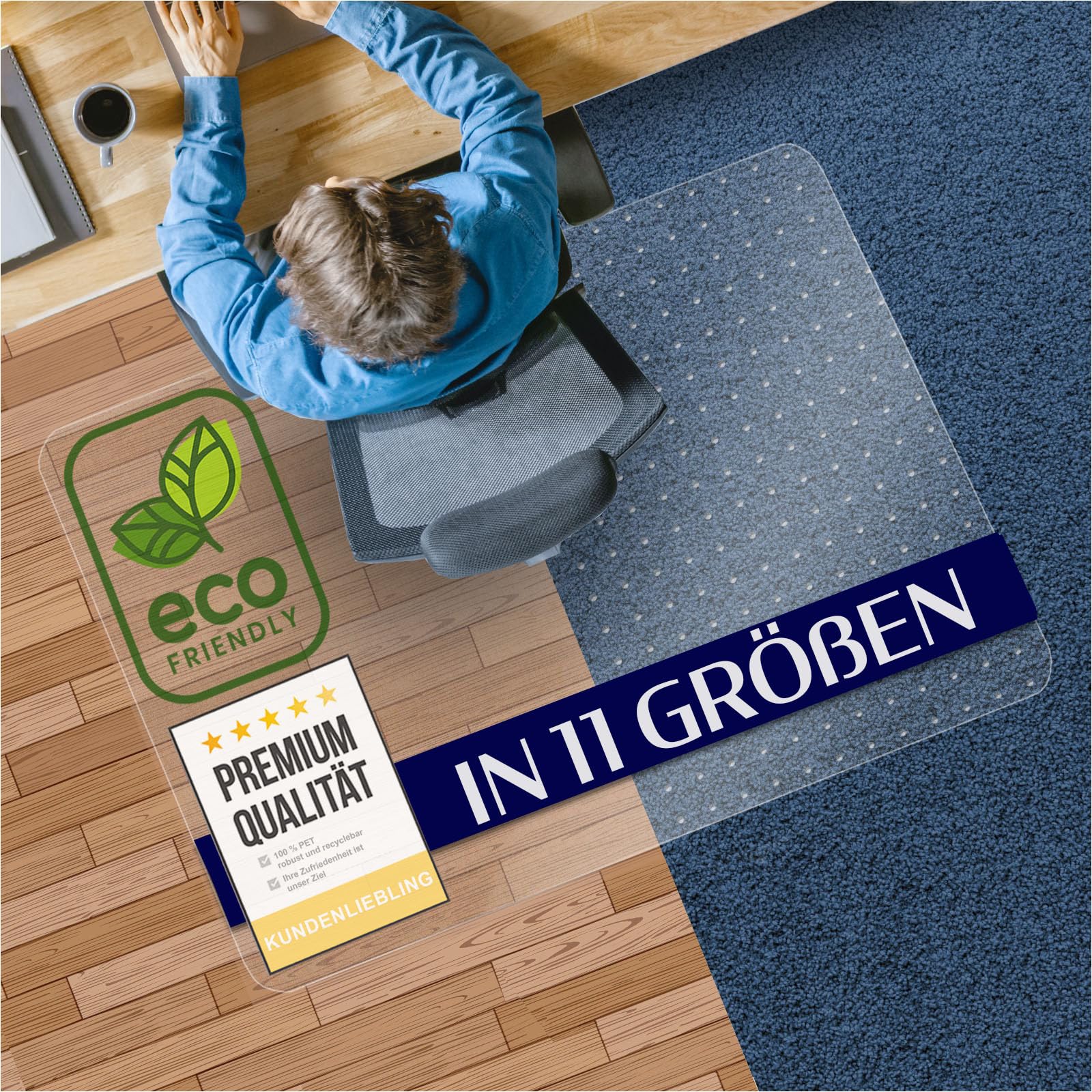 Bodenschutzmatte aus PET - transparente Schutzmatte für Hartböden - 100% recyclebar - nachhaltige Bürostuhlmatte - vielseitige Unterlage als Bodenschutz für Büro und Zuhause - 100x120 cm