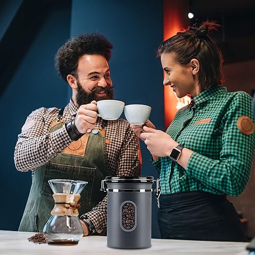 Miniatura 6 de Recipiente de café hermético de 60.9 fl oz con ventana transparente para rastreador de fecha, almacenamiento de granos de café de 22.8 onzas