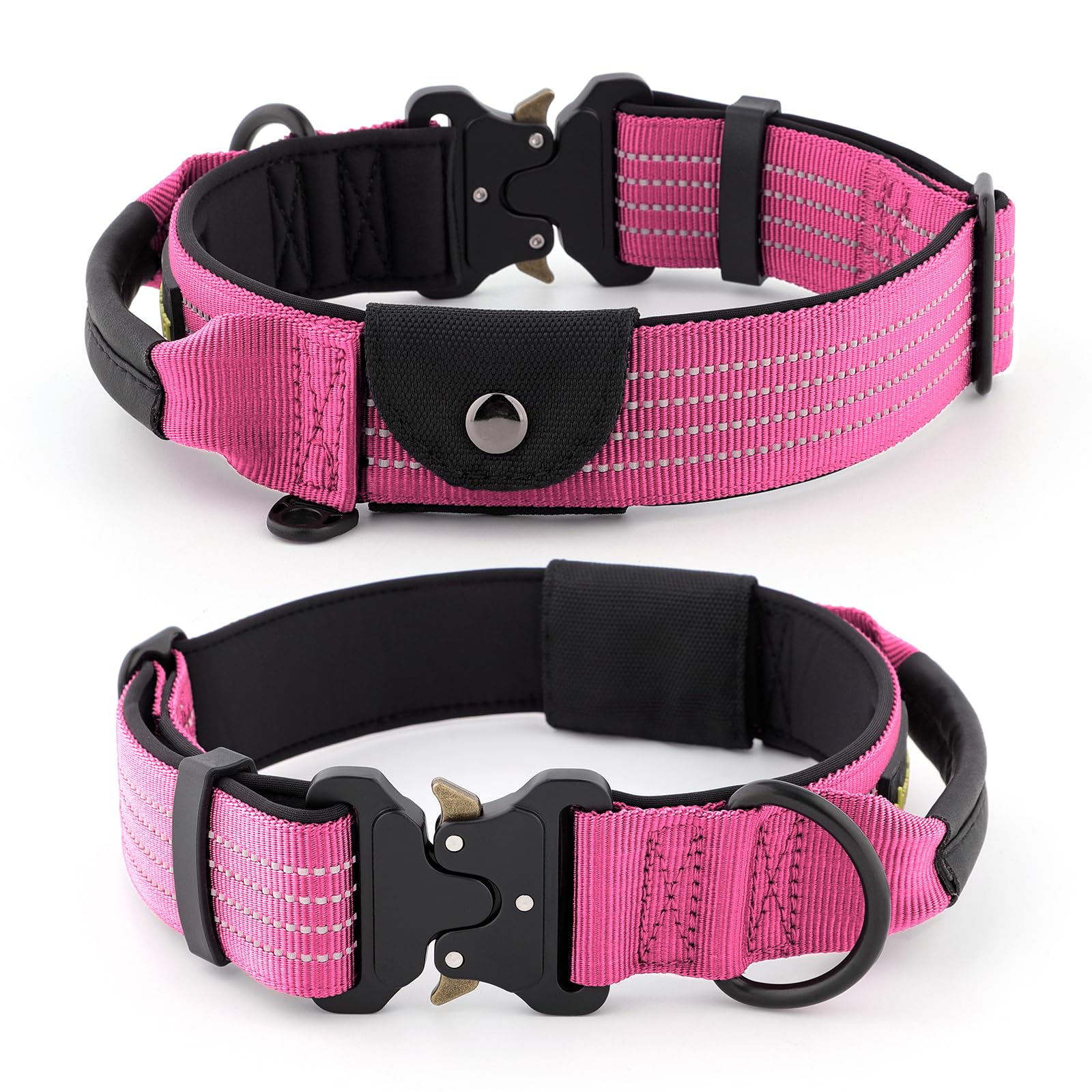 Plutus Pet Tactical Dog Collar with Tracker pocket for AirTag Adjustable Reflective Nylon Collar, Metal Buckle - Image 2