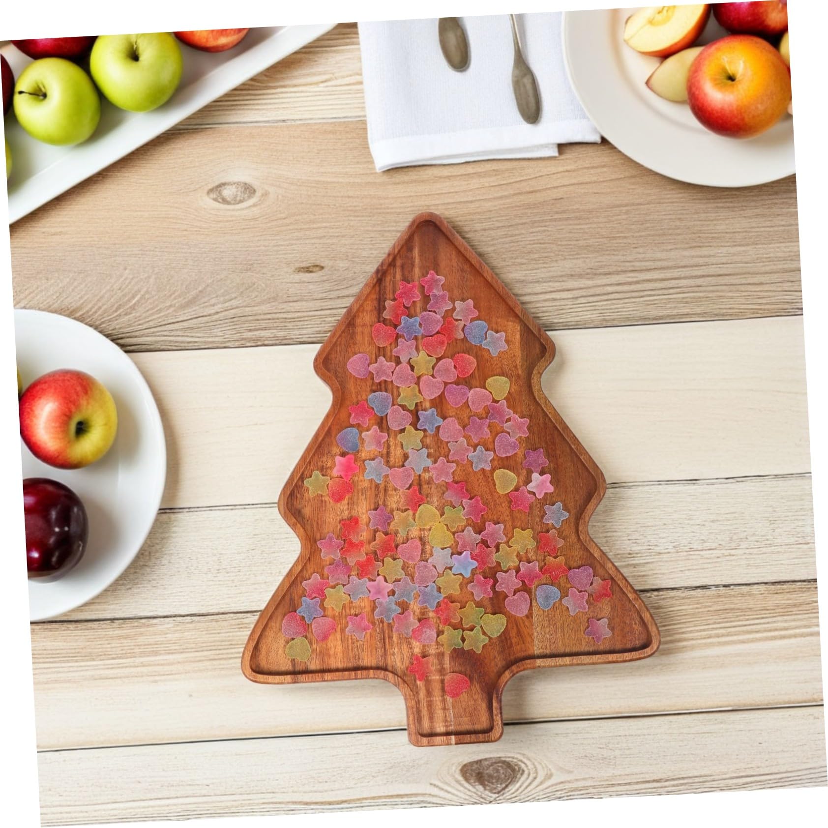 Mikinona Bandeja para Servir Forma de Árbol de Navidad Madera de Acacia Natural Diseño Festivo para Aperitivos Sushi Postres y Secos para Reuniones Navideñas