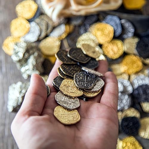 Miniatura 6 de Monedas del tesoro del pirata 30 réplicas de doblones de oro y plata exclusivo de Beverly Oaks LLC
