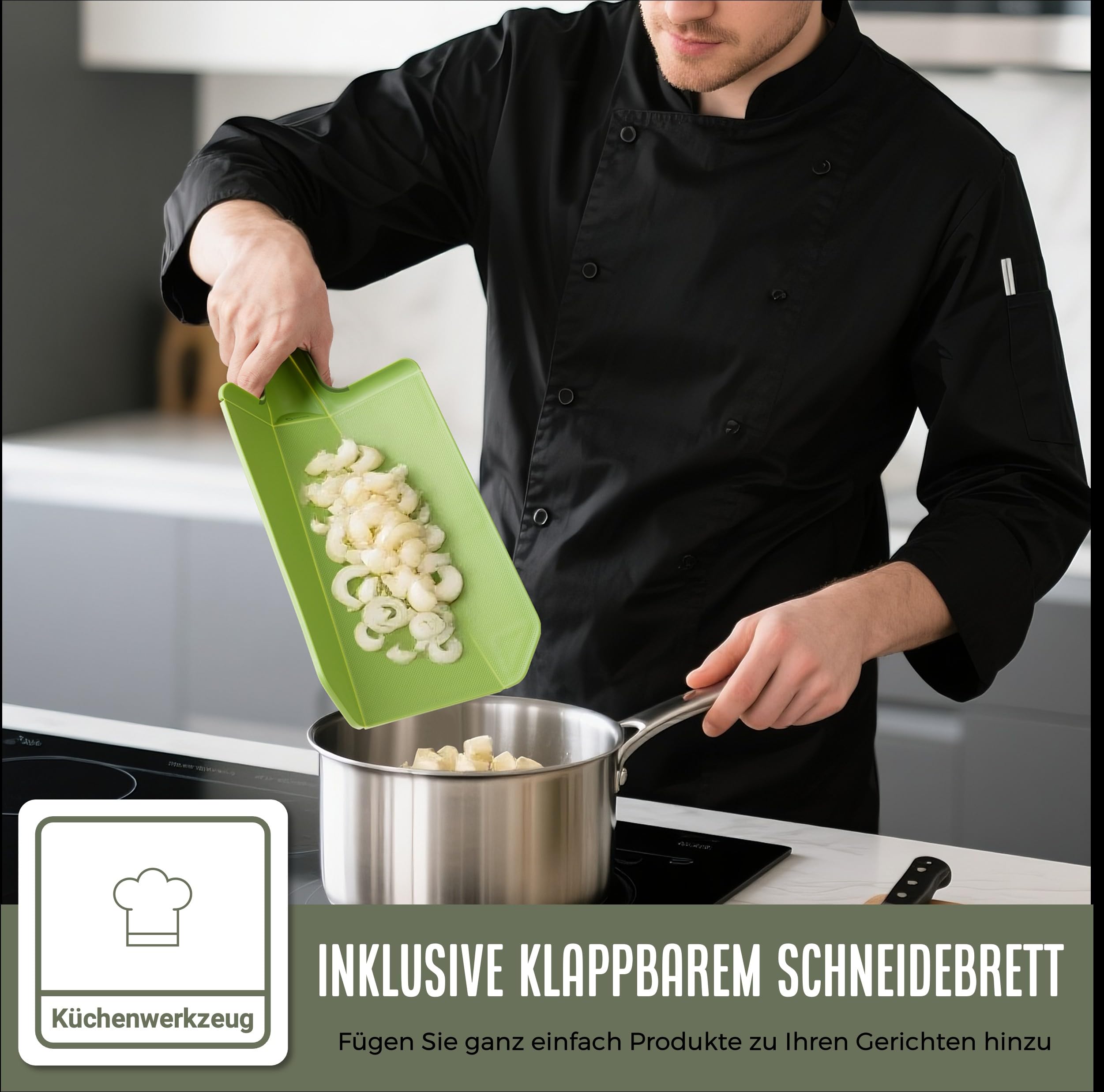 17-Teiliges Premium Messerset mit Messerblock & Faltbarem Schneidebrett – BPA- & PFAS-frei – Edelstahl Küchenmesser mit Schere & Wetzstahl – Kratzfest, langlebig & stilvoll