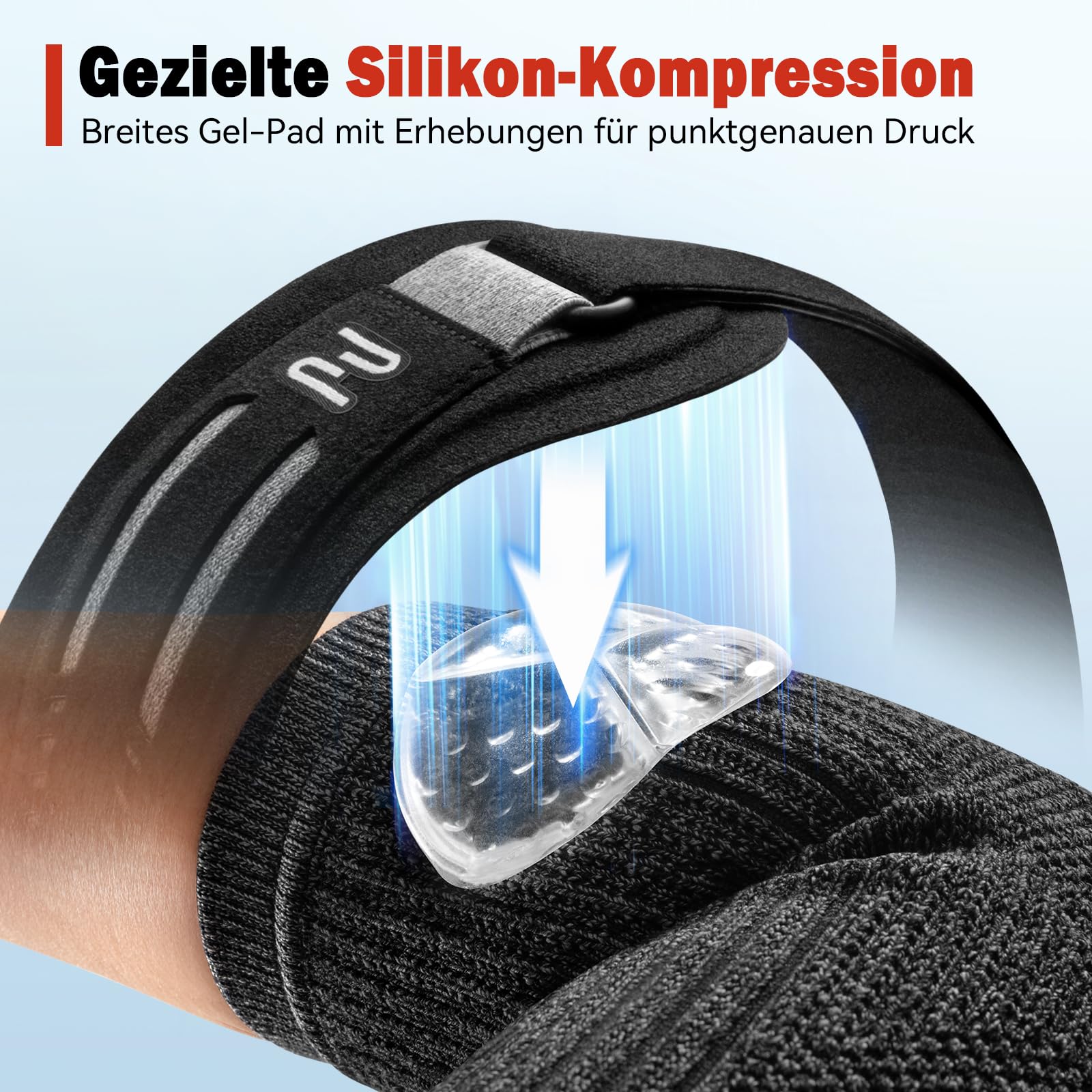 ZOELION Dual-Stütze Ellenbogenbandage mit gezieltem Silikon-Strap & Gel-Pad, Tennisarm Bandage, Ellenbogen Bandagen Herren Damen für Tennisarm, Golferarm, Sehnenentzündung, Sport (Schwarz, M)