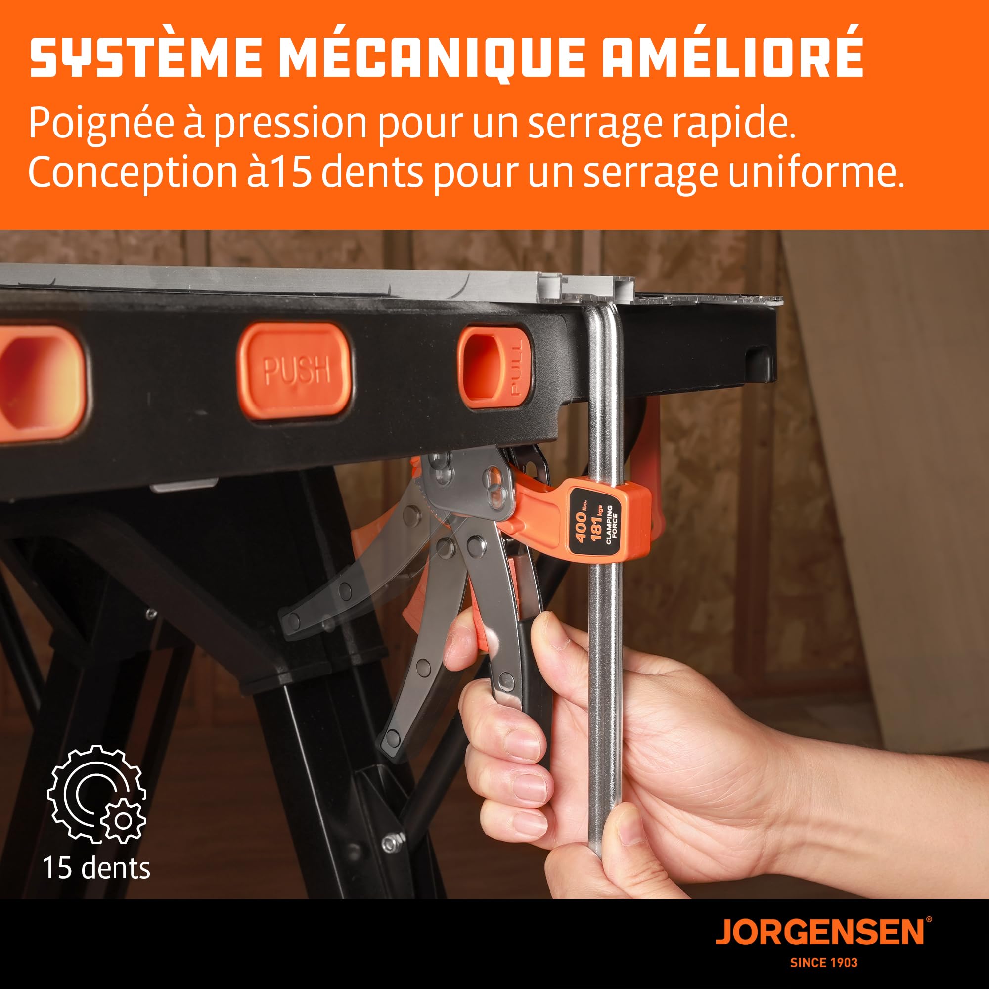 JORGENSEN Lot de 2 Serre-Joints à Cliquet pour Rail de Guidage, Force de Serrage 181 kg, Ouverture 168 mm
