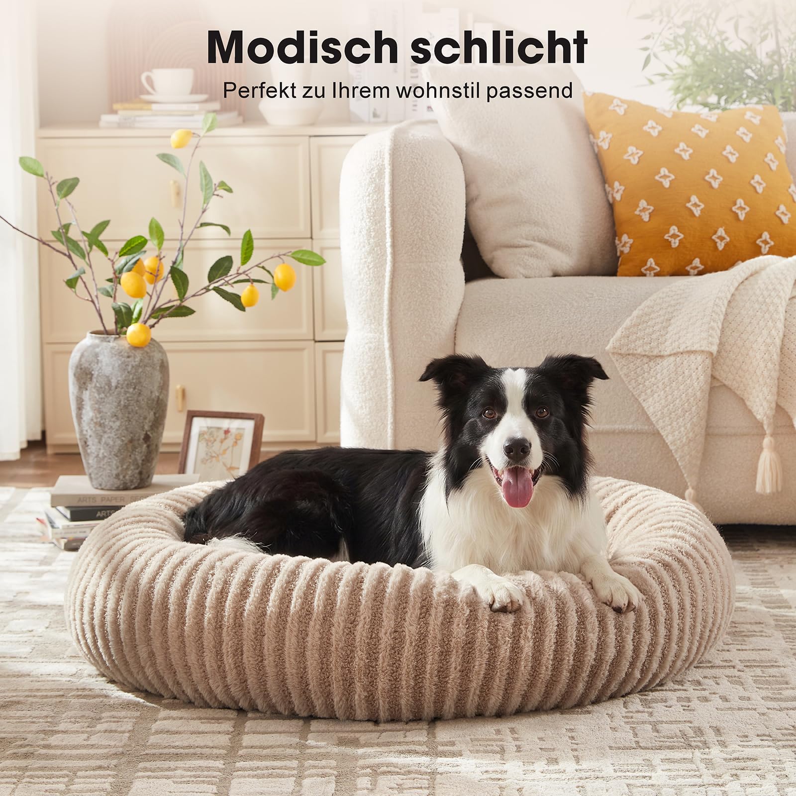 Pawk Panier Chien Rond, Panier Chat Donut Confortable, Lit Chien Lavable avec Fond Antidérapant, Paniers pour Chiens et Chats en Peluche Lmitation Lapin & Polaire Teddy, ø76 cm, Marron
