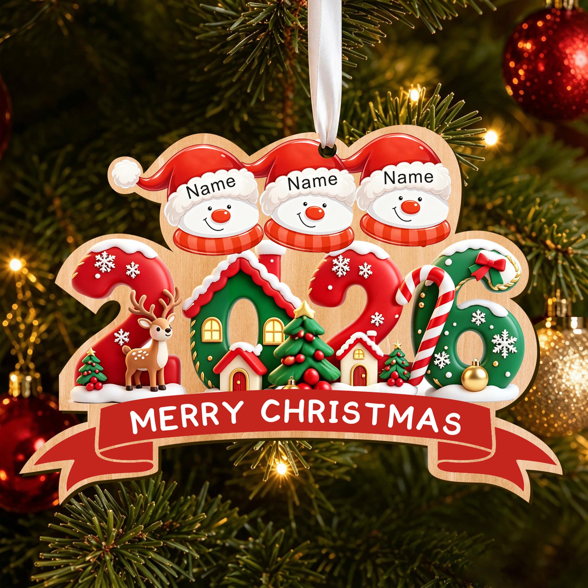 Personalised Christmas Bauble, 2026 Christmas Tree Decorations, UV Printed Personalised Xmas Baubles, Custom Family Xmas Ornament Gifts (Family of 3, Design 2) — image 1