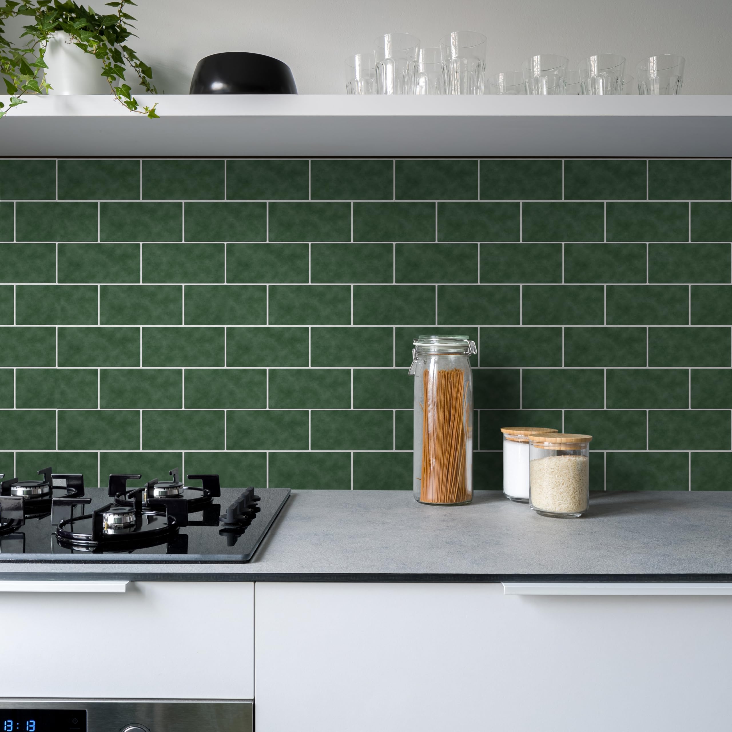 Alwayspon 24 adhesivos de vinilo para azulejos de pared, impermeables, autoadhesivos, de PVC, para pegar en azulejos, color verde oscuro