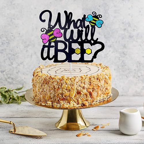 Miniatura 6 de What Will It Bee Gender Reveal Cake Topper - Decoración para pastel de baby shower Spring Bumble Bee Glitter - Decoración de fiesta de abejas para