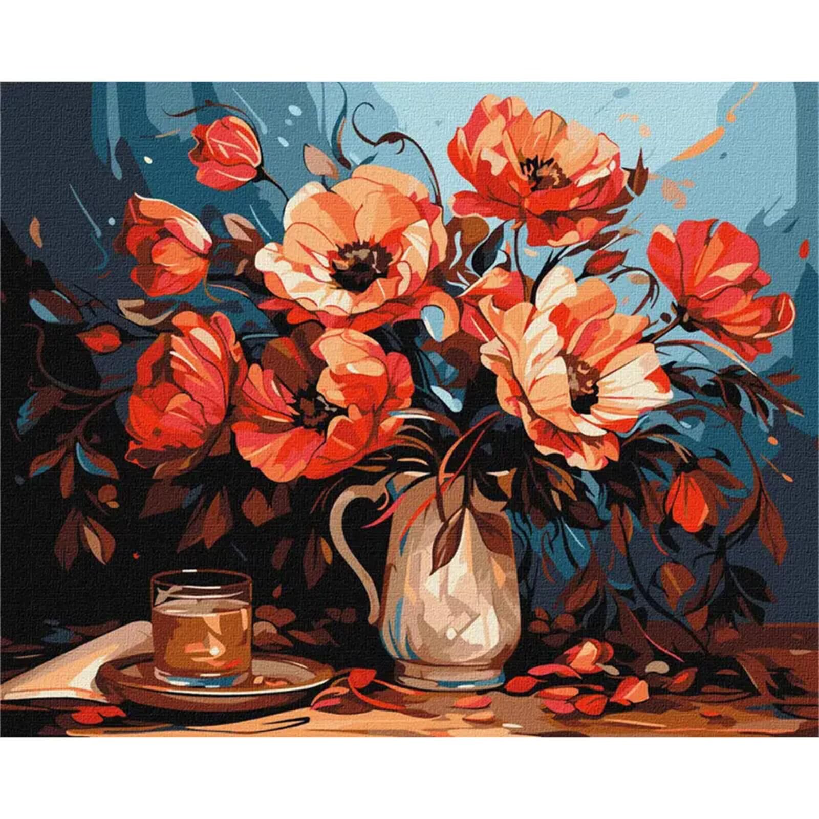 Yoonqun Pintar por Numeros para Adultos,sin marco Paint by Numbers Kit DIY Cuadros Pintura al óleo de Lienzo con pigmento acrílico y pinceles para Hogar Pared Decoración Ramo de té de flores,60x75 cm