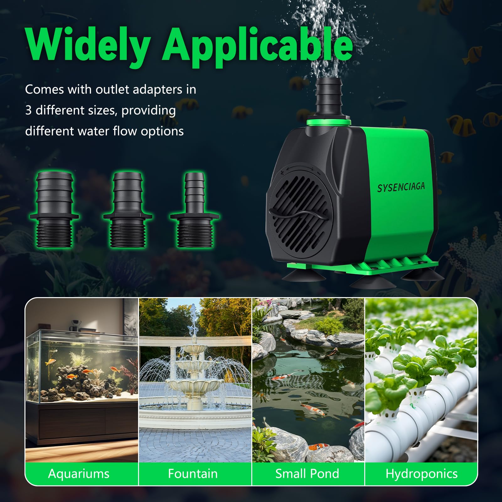 Tauchwasserpumpe für Brunnen, 40 W, verstellbare Ultra-leise, Aquariumpumpe 1000 GPH, kleine Teichpumpe mit 3 Düsen, 3 Fuß Hebung für kleinen Teich