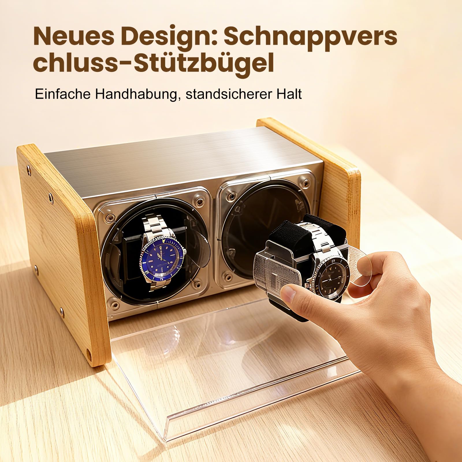 Watch Winder Smith Uhrenbeweger mit Mittelrotationsstoppfunktion – für 2 Uhren – geeignet für große Herren-Automatikuhren