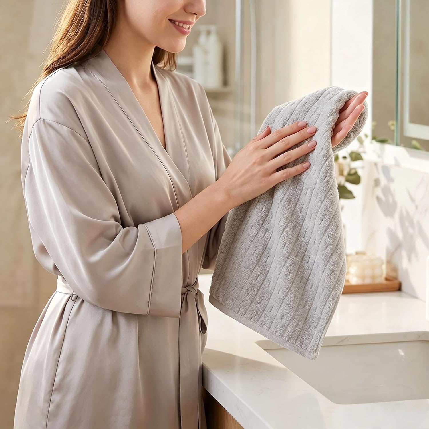 3 Pack Microfiber Hand Towels for Bathroom with Hanging Loops Quick Dry Small Towel Set for Bathroom Kitchen 14 x29.6inch (Gray)