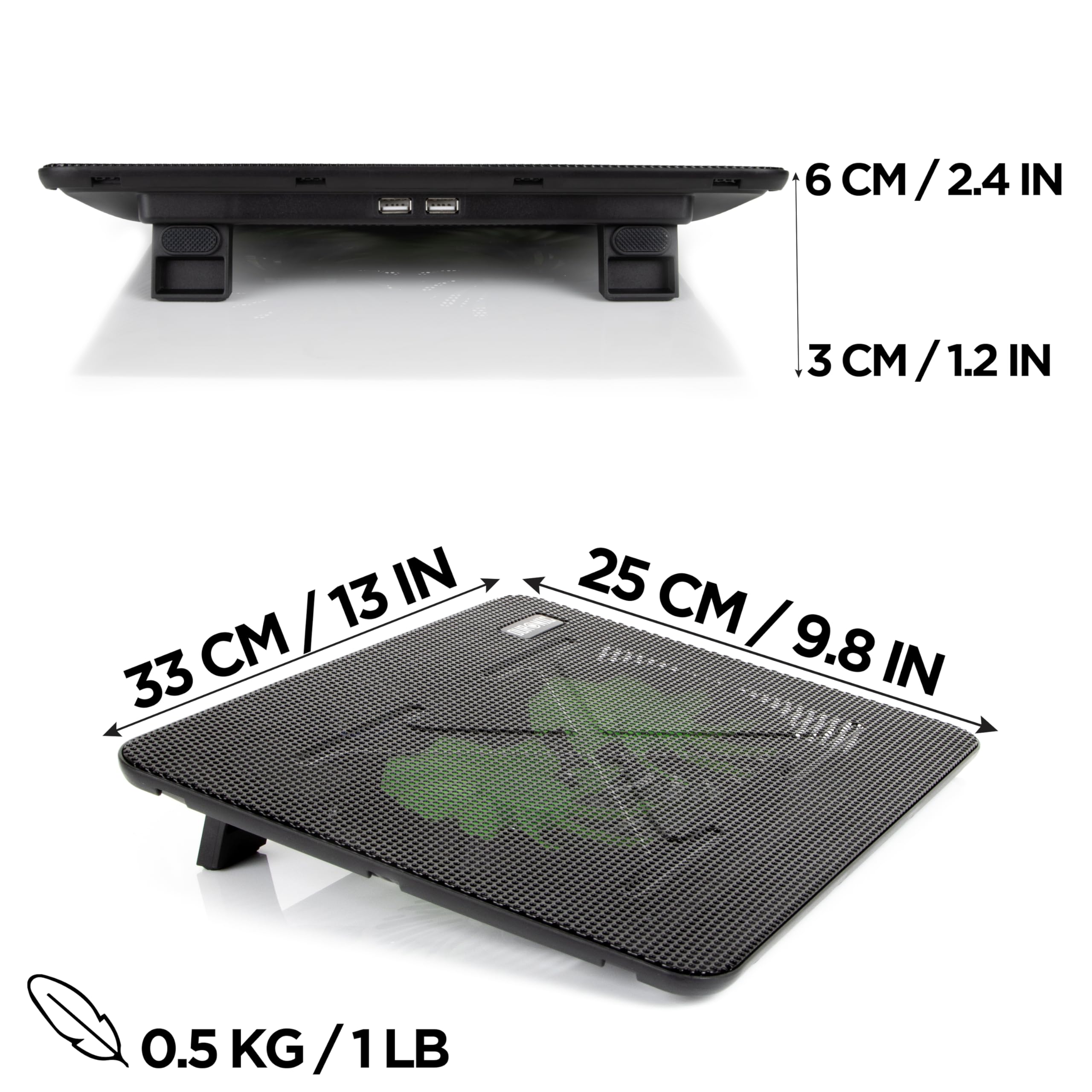 Duronic LC2 Refroidisseur Ordinateur Portable 2 Ventilateurs Tapis Laptop USB Hauteur Ajustable