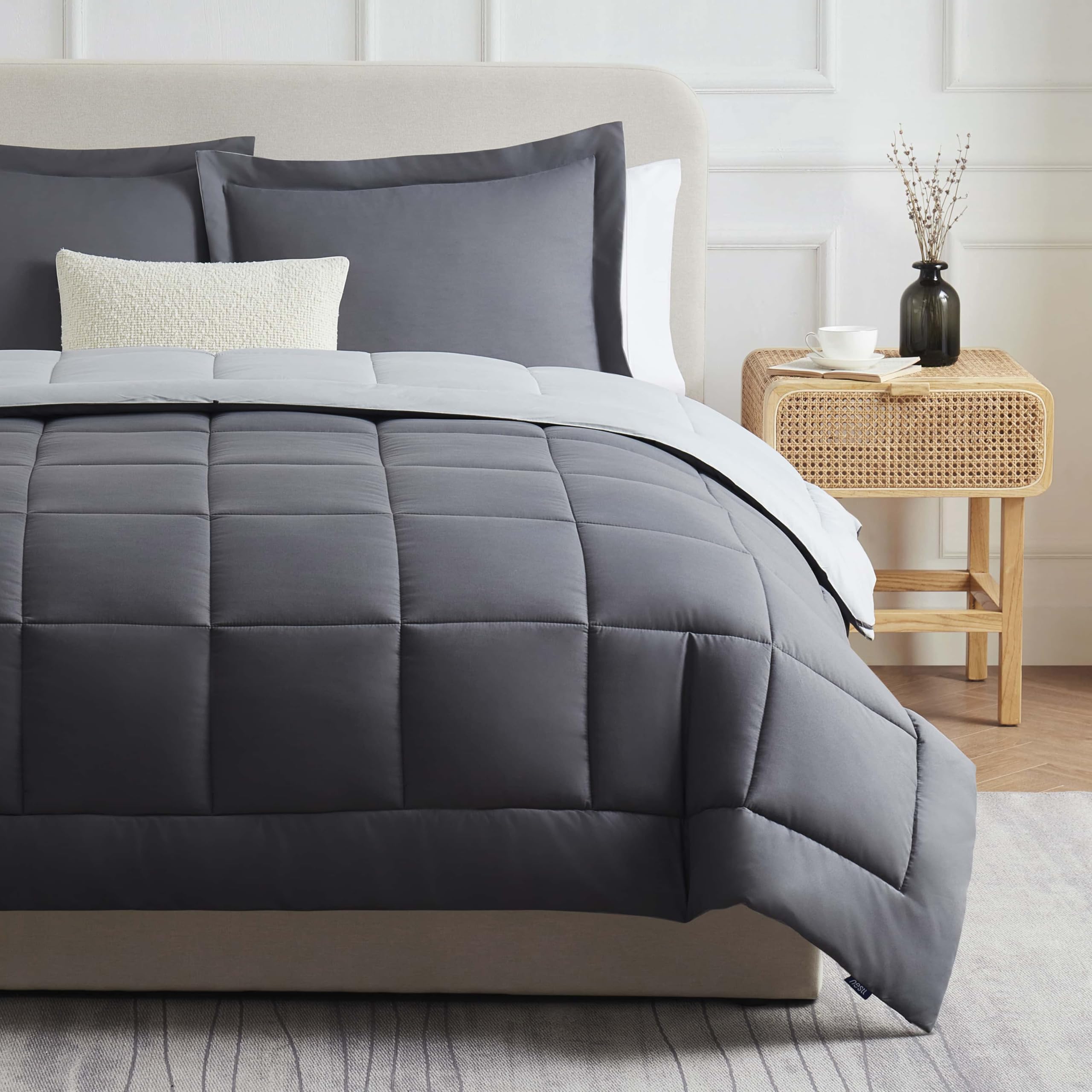Comforter Duvet Insert 2 Piece, Quilted Down Alternative Comforter Twin XL Size with 1 Pillow Sham, All Season Grey/Light Grey Comforter Twin XL Duvet Inserts, Twin XL Size Comforter with Corner Tabs-image-33