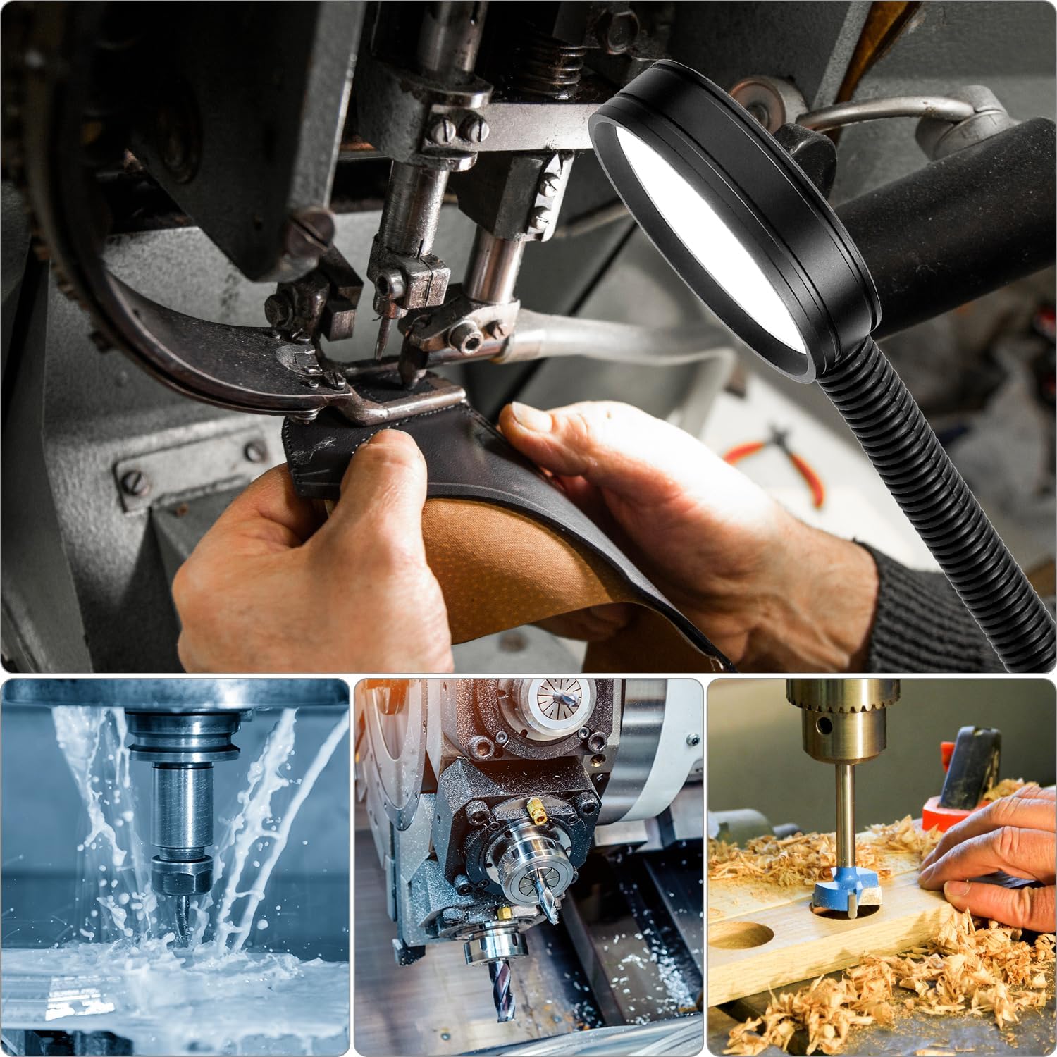 QWORK Magnetic Light, 1200 Lumens Led Machine Light, 110V-220V 12W LED Work Lamp for Drill Press, Industrial Lighting