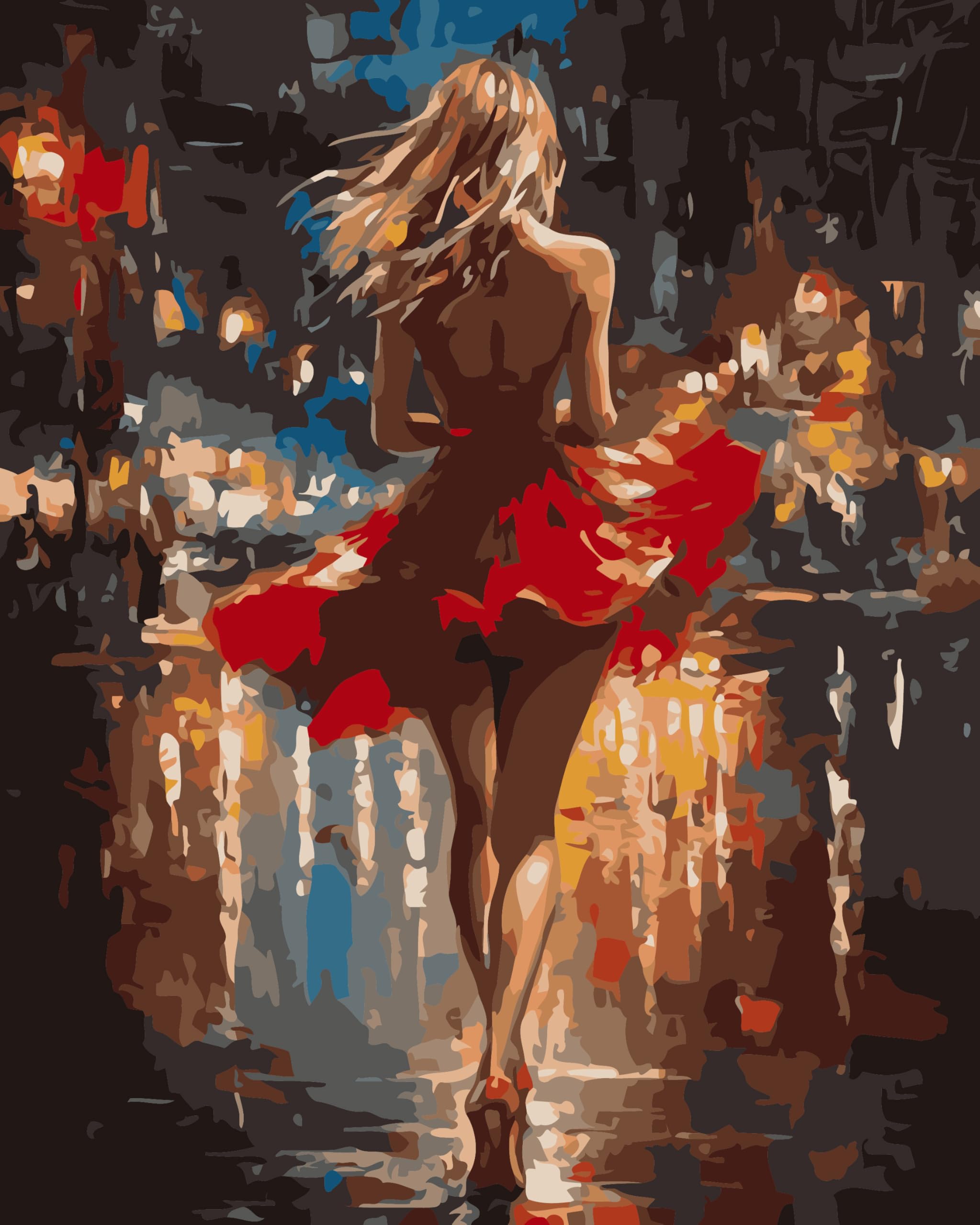 CaptainCrafts Paint by Numbers, DIY Oil Painting Paint by Numbers for Adults Beginner Canvas Acrylic Paint by Numbers Kits Arts Craft Set 16x20 Inch (Frameless, Red Clothes Girl Back) — image 1
